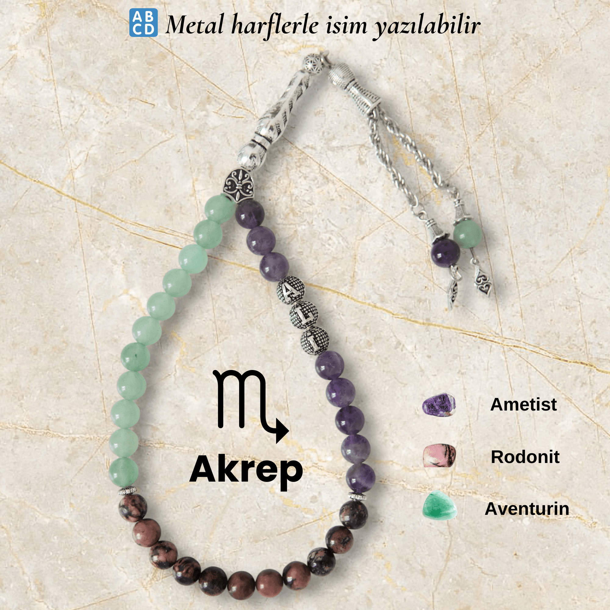 Akrep Burcu Doğal Taş Tespih – Kişiye Özel İsimli