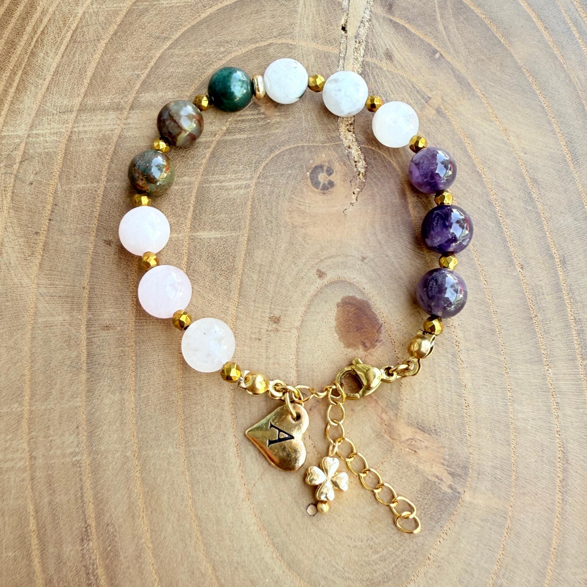 Personalized Pisces Zodiac Gemstone Stainless Steel Bracelet