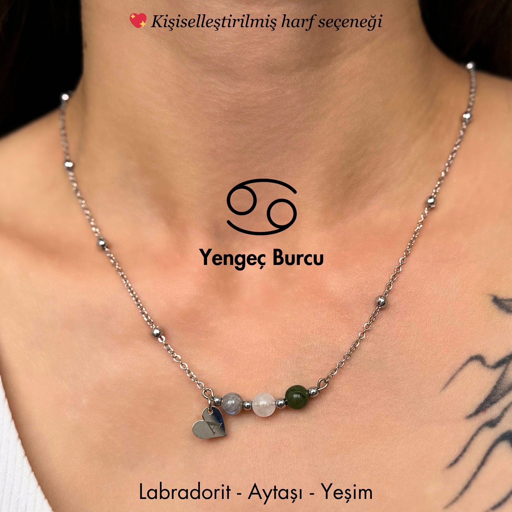 ♋️ Yengeç Burcu – Kişiye Özel Silver Çelik Burç Kolye