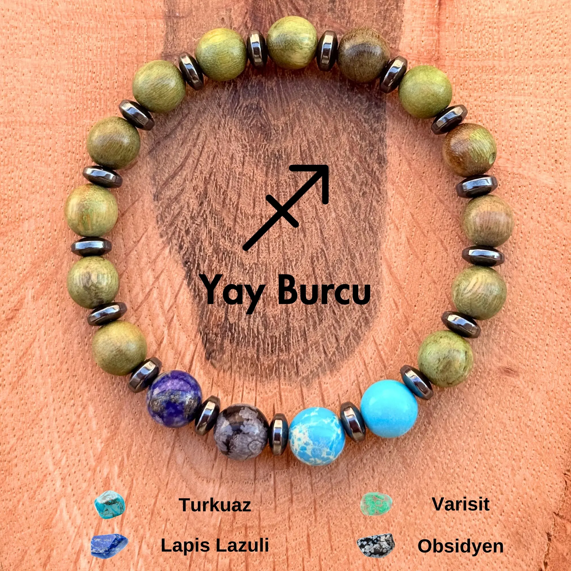 Yay Burcu Kadın Bilekliği – Yeşil Sandal Ağacı ♐️