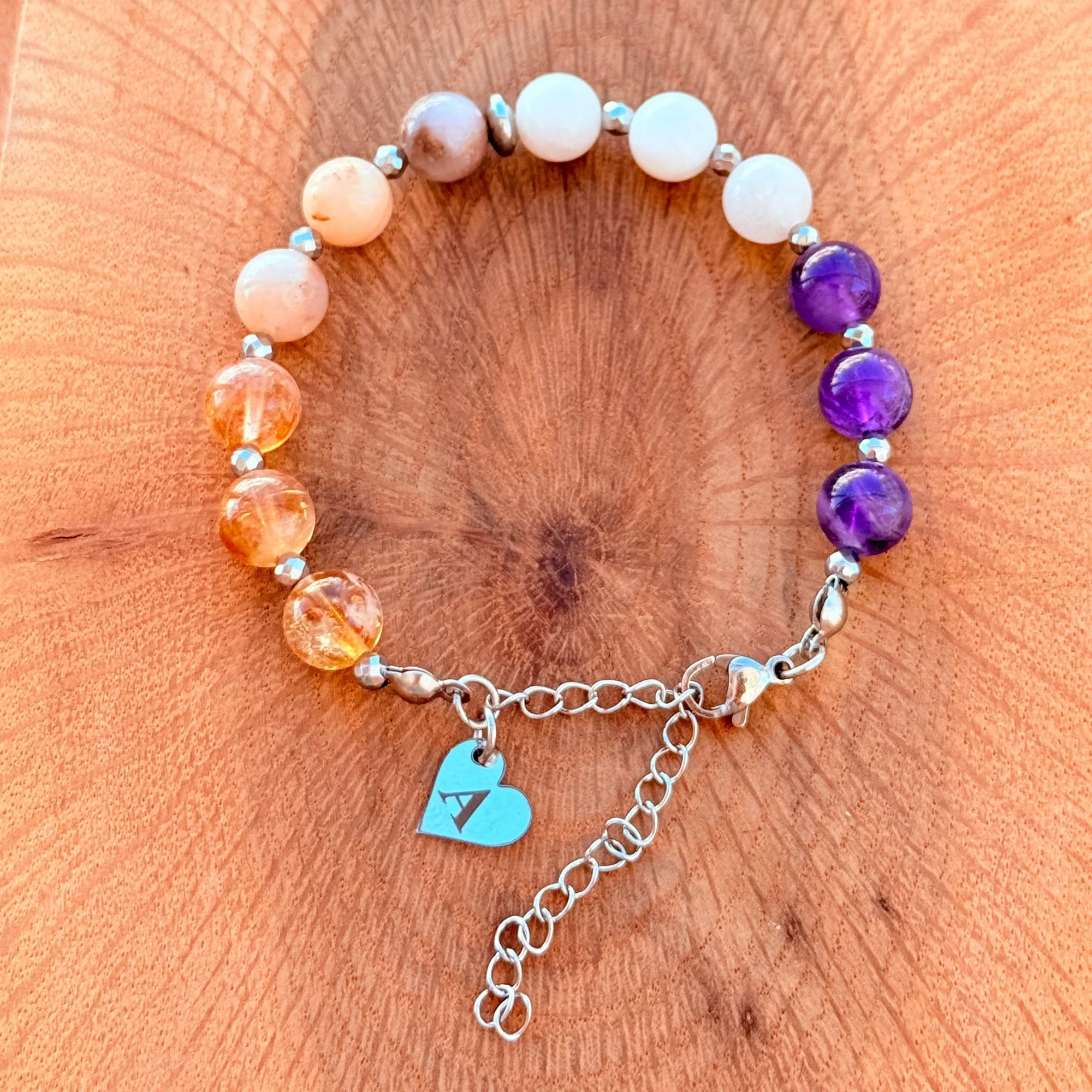 Personalized Aries Zodiac Gemstone Silver Stainless Steel Bracelet