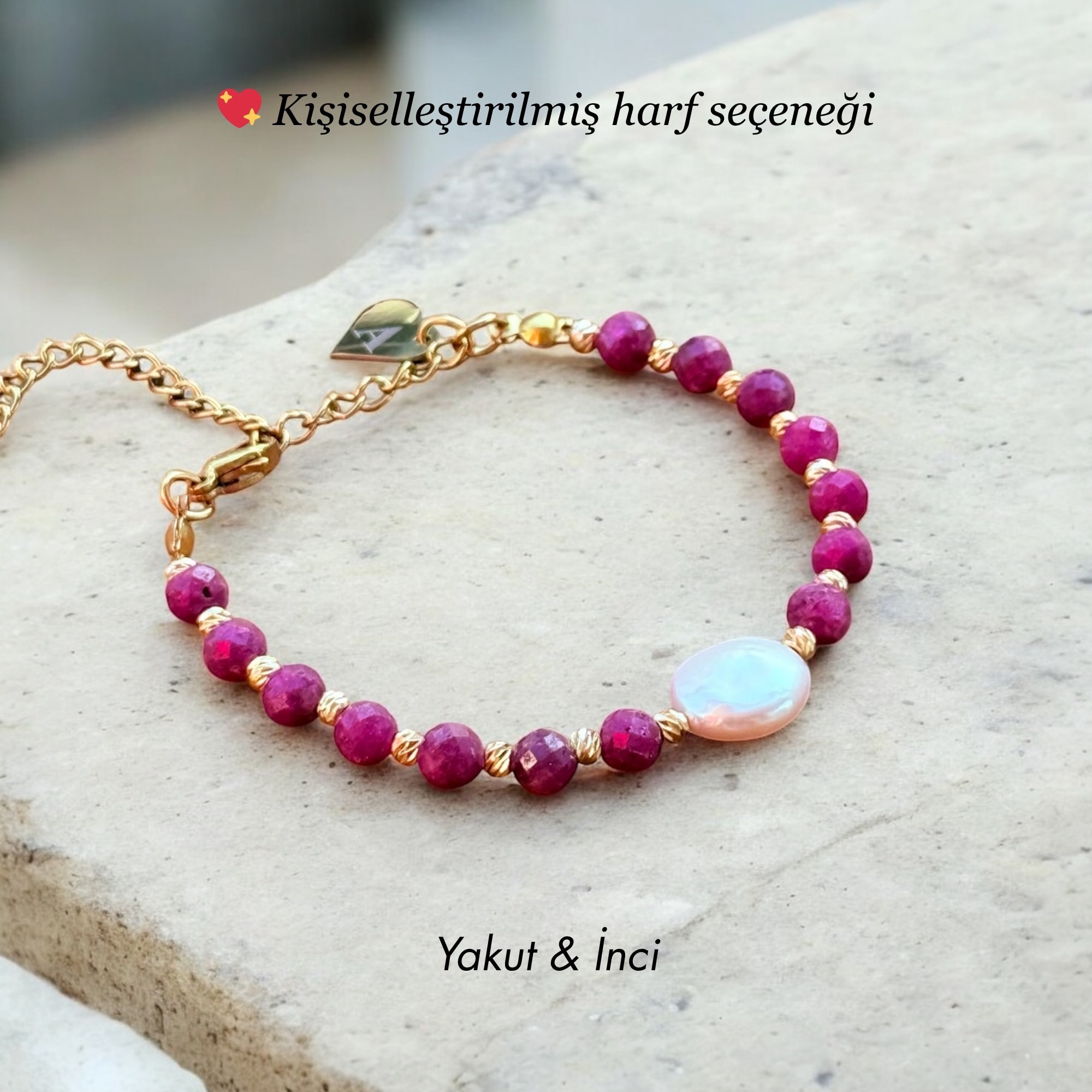 Kişiye Özel Yakut & İnci Doğal Taş Bileklik