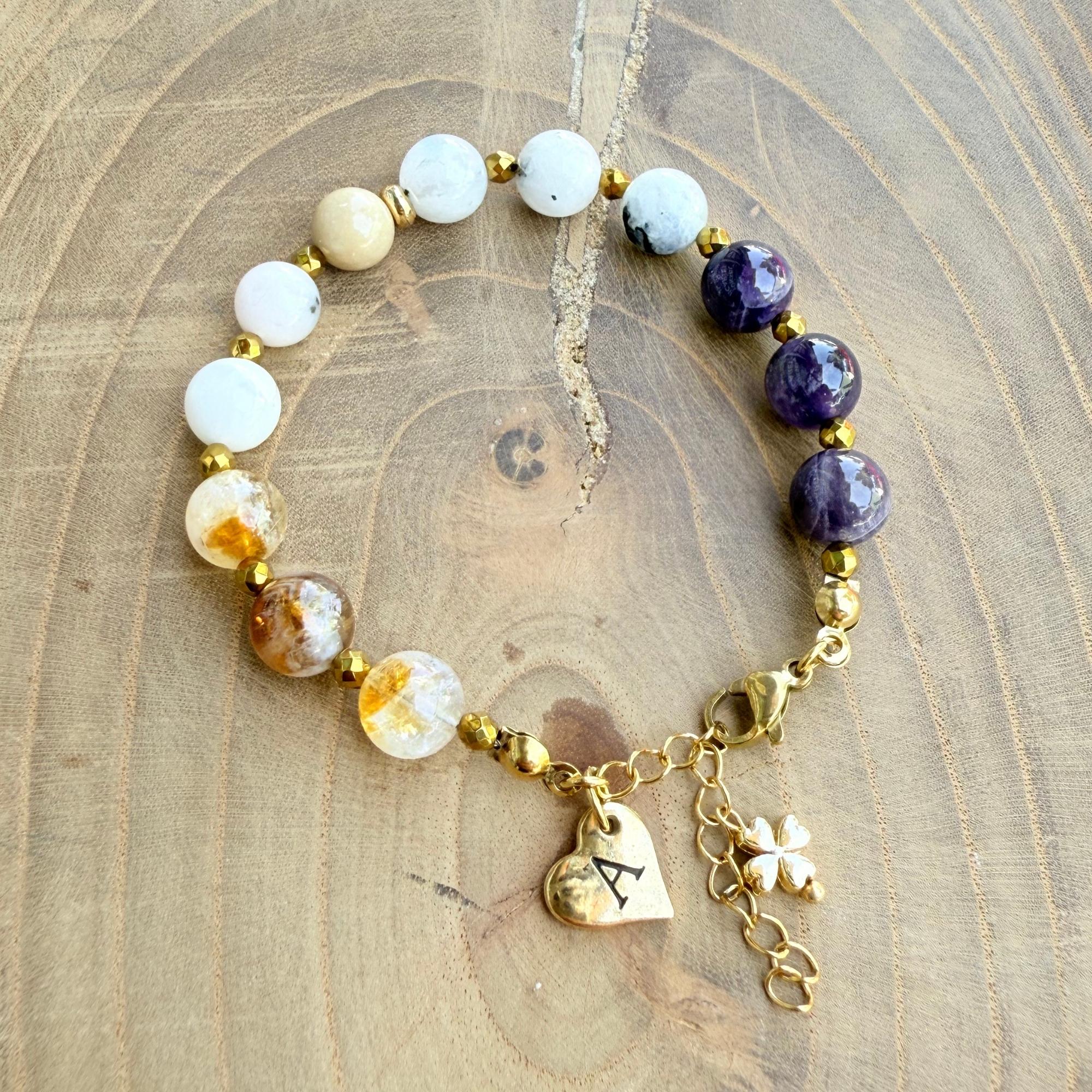 Personalized Aries Zodiac Gemstone Stainless Steel Bracelet