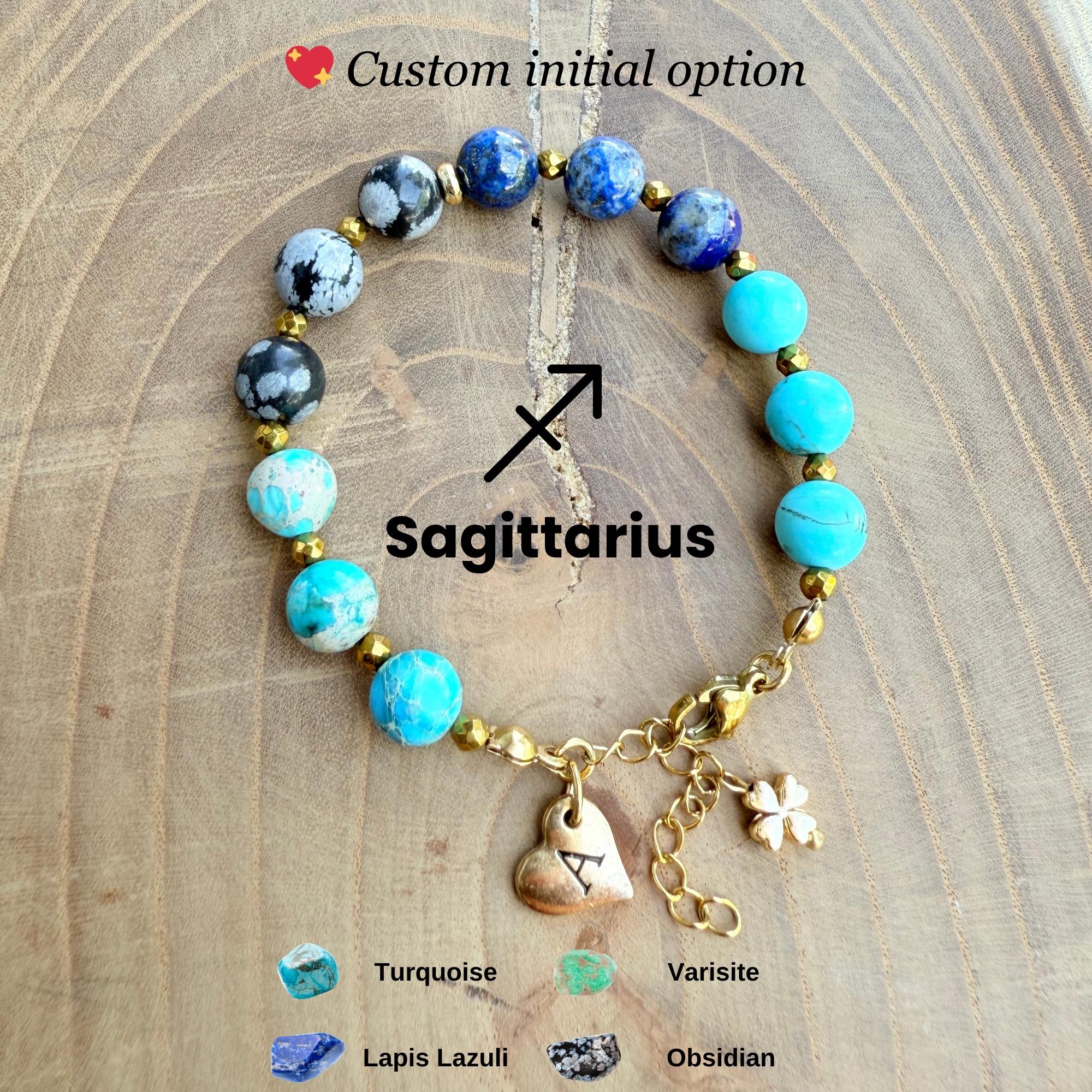 Personalized Sagittarius Zodiac Gemstone Stainless Steel Bracelet