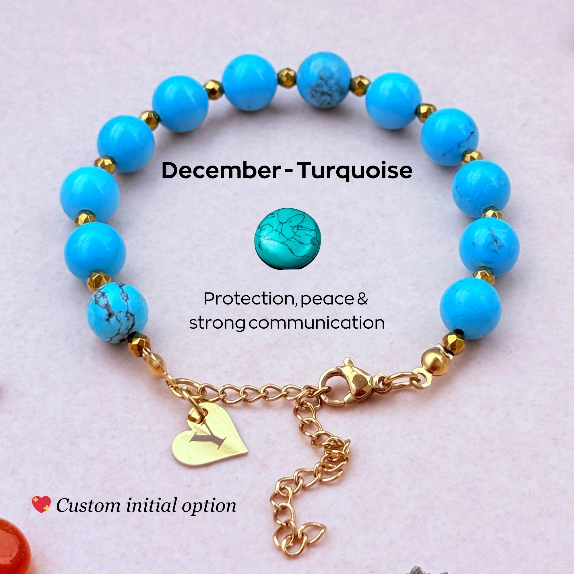 December Birthstone – Personalized Turquoise Gemstone Bracelet