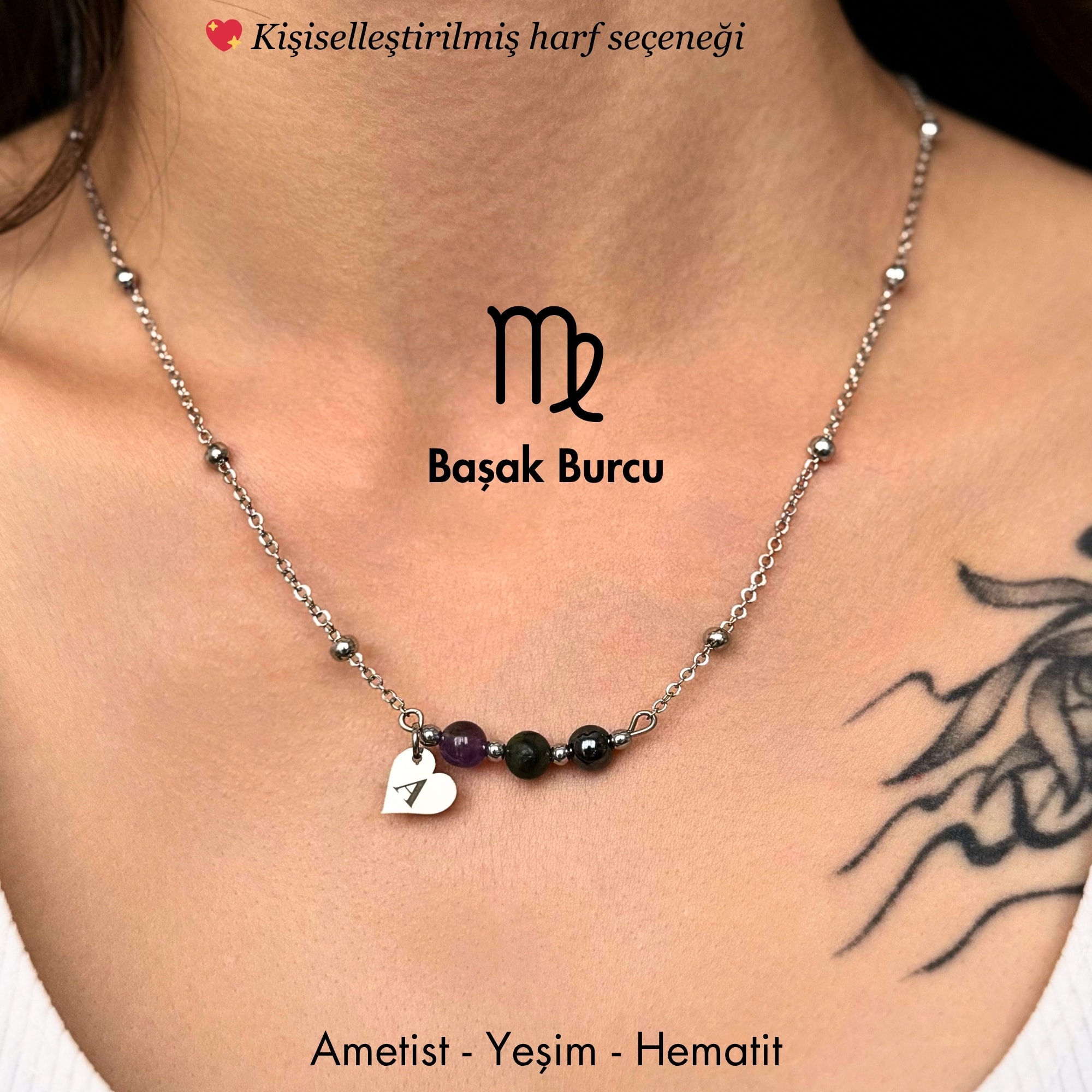 ♍️ Başak Burcu – Kişiye Özel Silver Çelik Burç Kolye