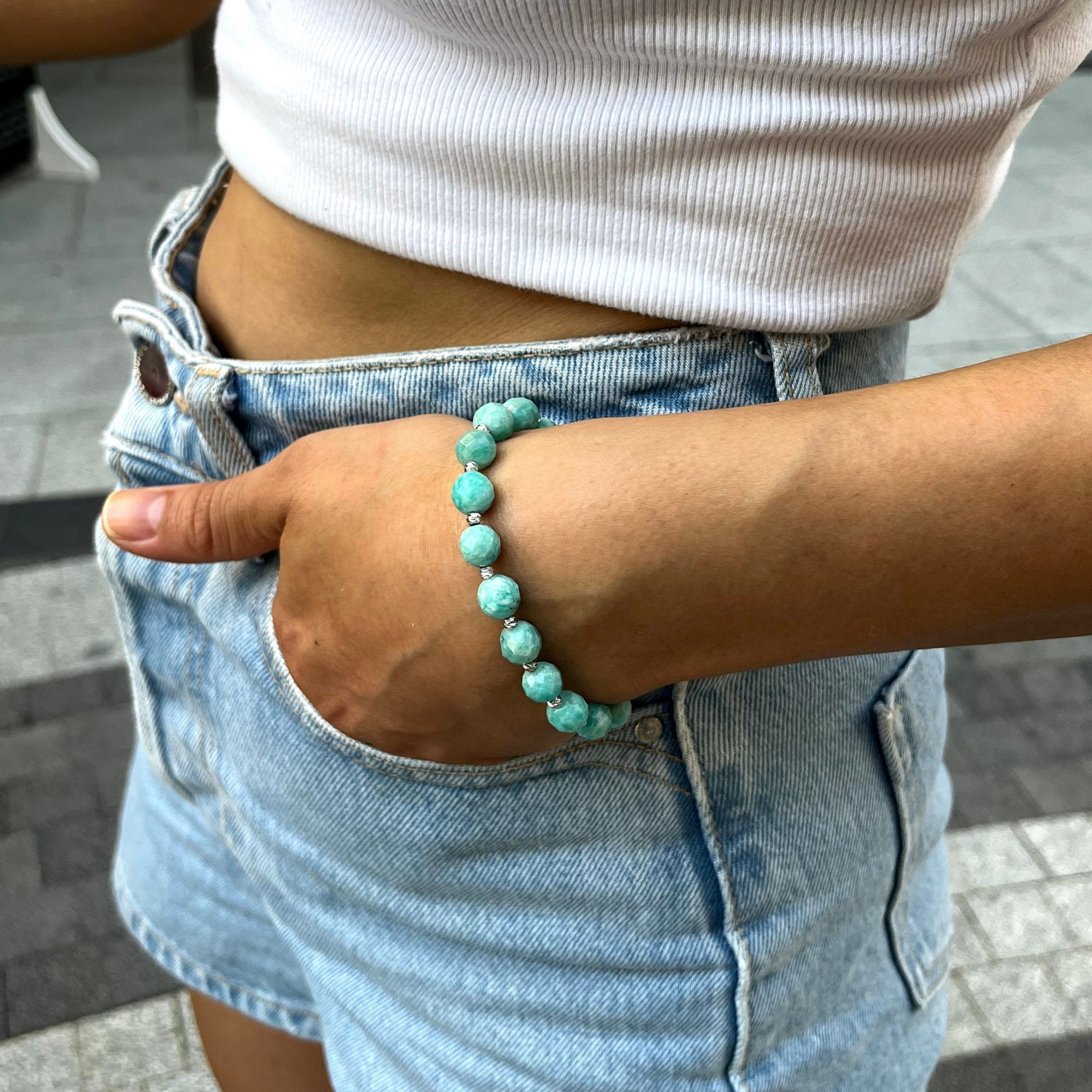 Facet Cut Amazonite Gemstone Bracelet