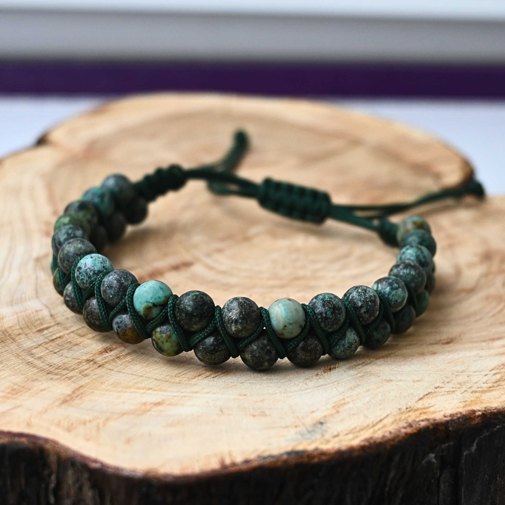 Afrika Turkuazı Doğal Taş Makrome Örgü Bileklik