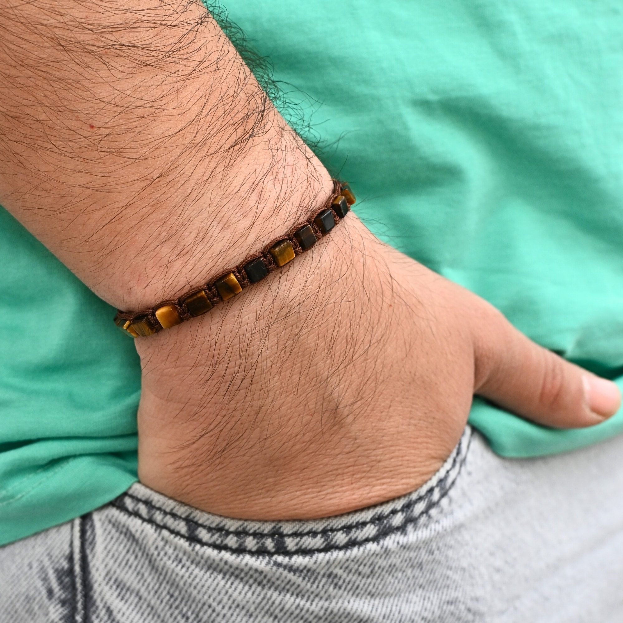 Kaplangözü Küp Kesim Doğal Taş Makrome Örgü Bileklik