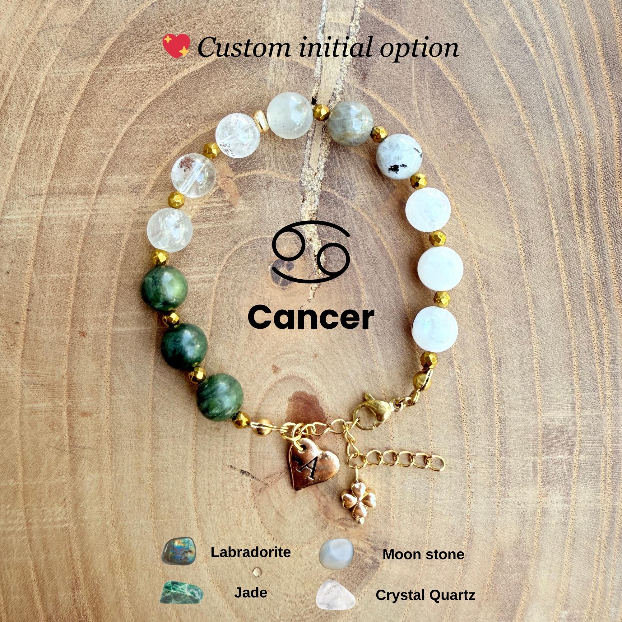 Personalized Cancer Zodiac Gemstone Stainless Steel Bracelet