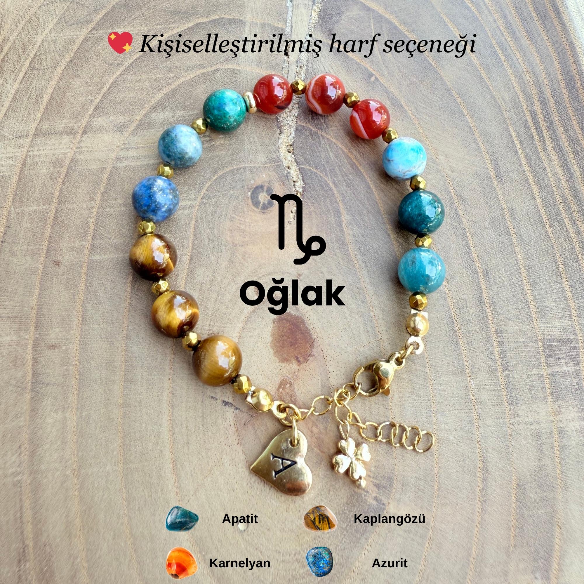 Kişiye Özel Oğlak Burcu Doğal Taş Çelik Bileklik