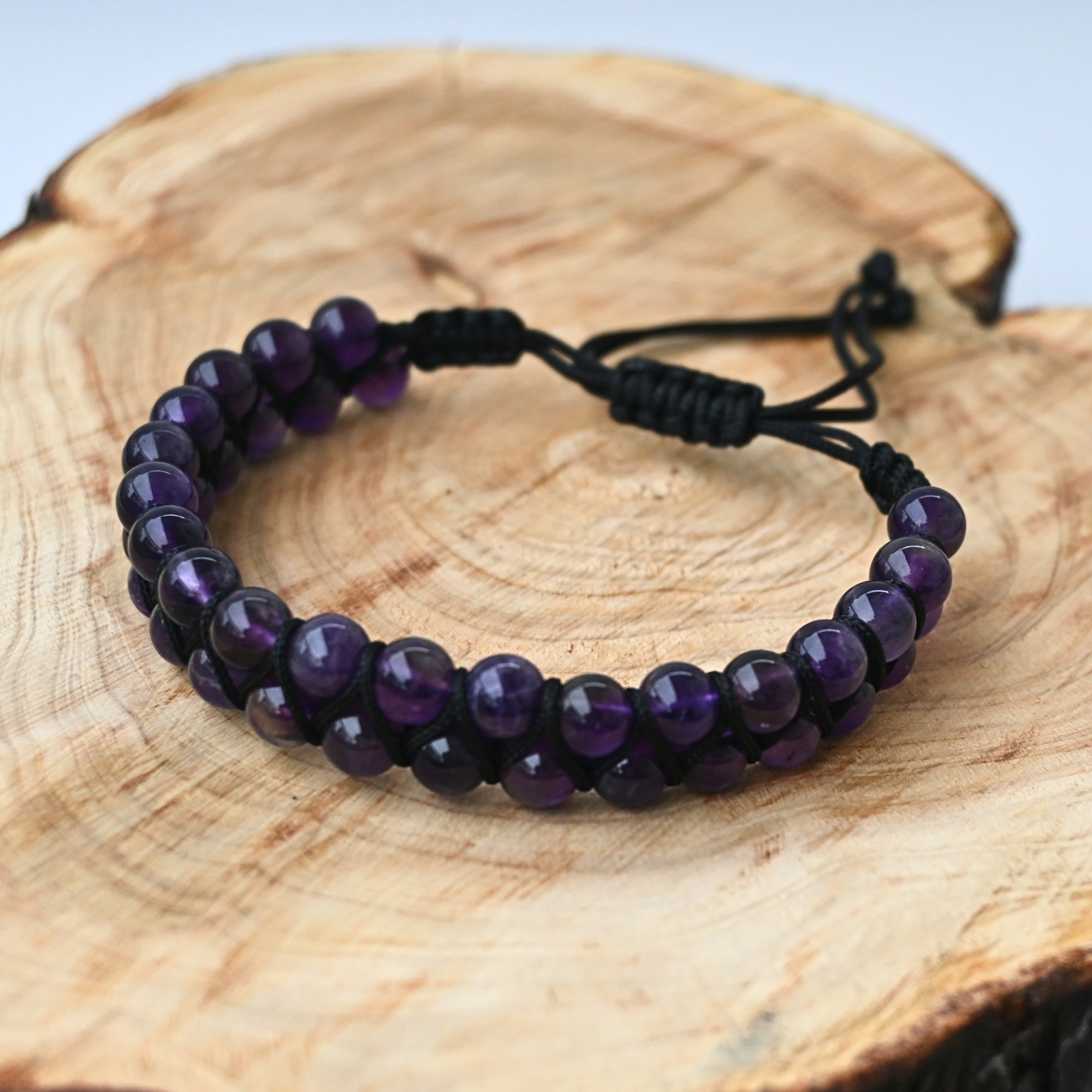 Ametist Doğal Taş Makrome Örgü Bileklik