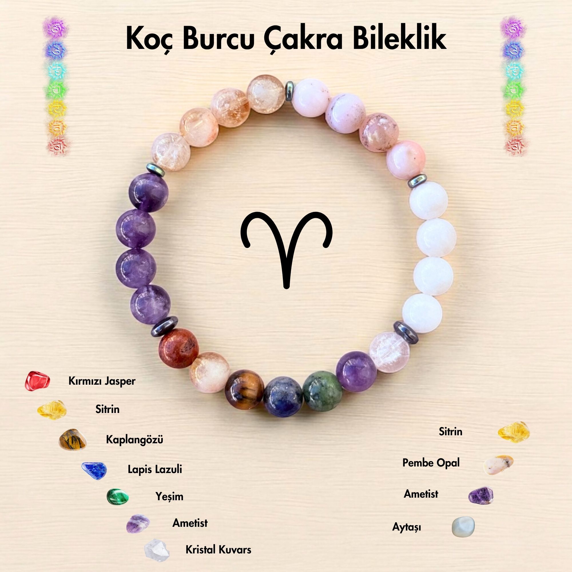 Koç Burcu Çakra Doğal Taş Bileklik