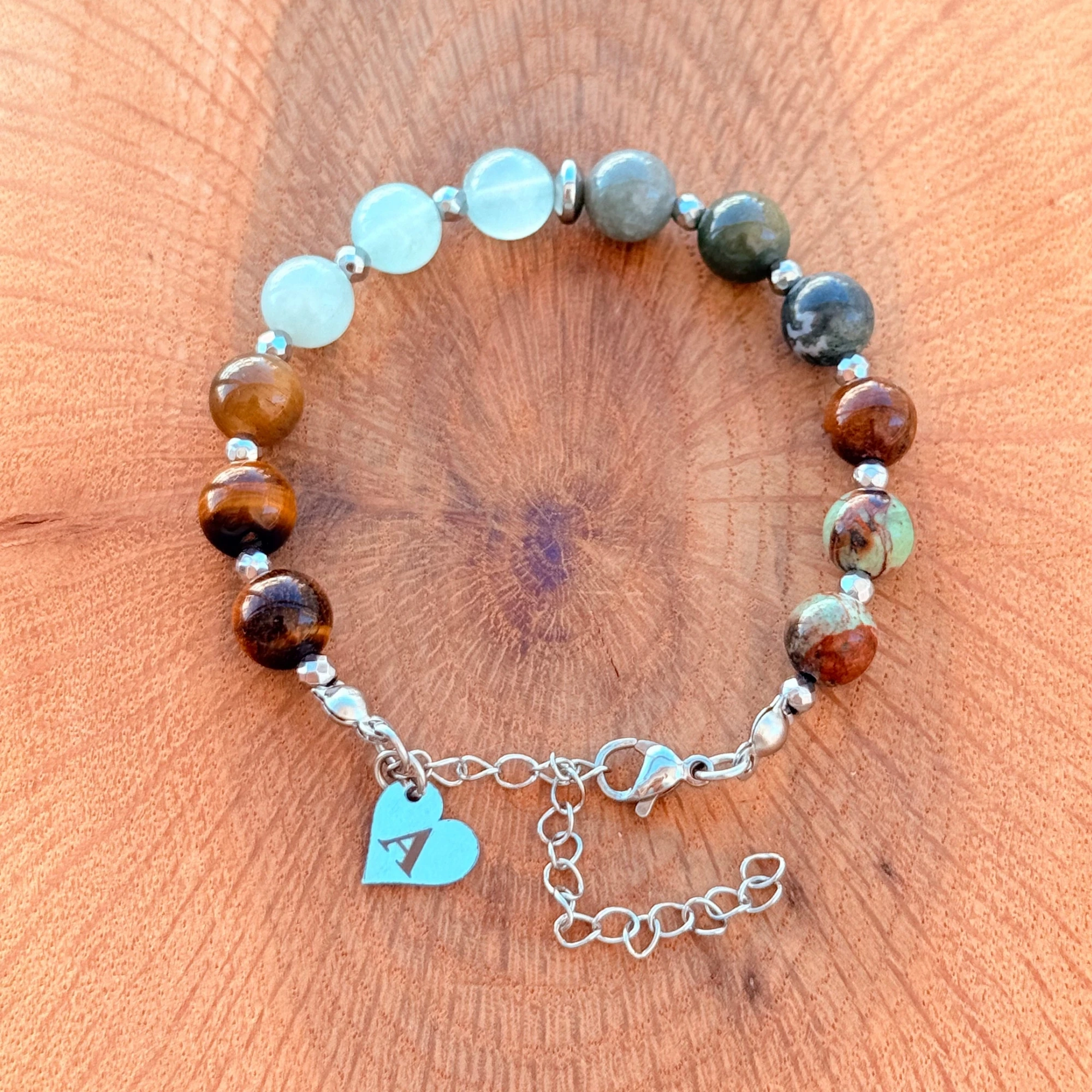 Personalized Gemini Zodiac Gemstone Silver Stainless Steel Bracelet