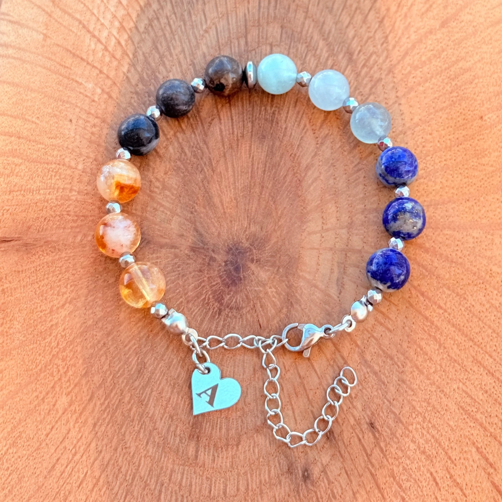 Personalized Libra Zodiac Gemstone Silver Stainless Steel Bracelet