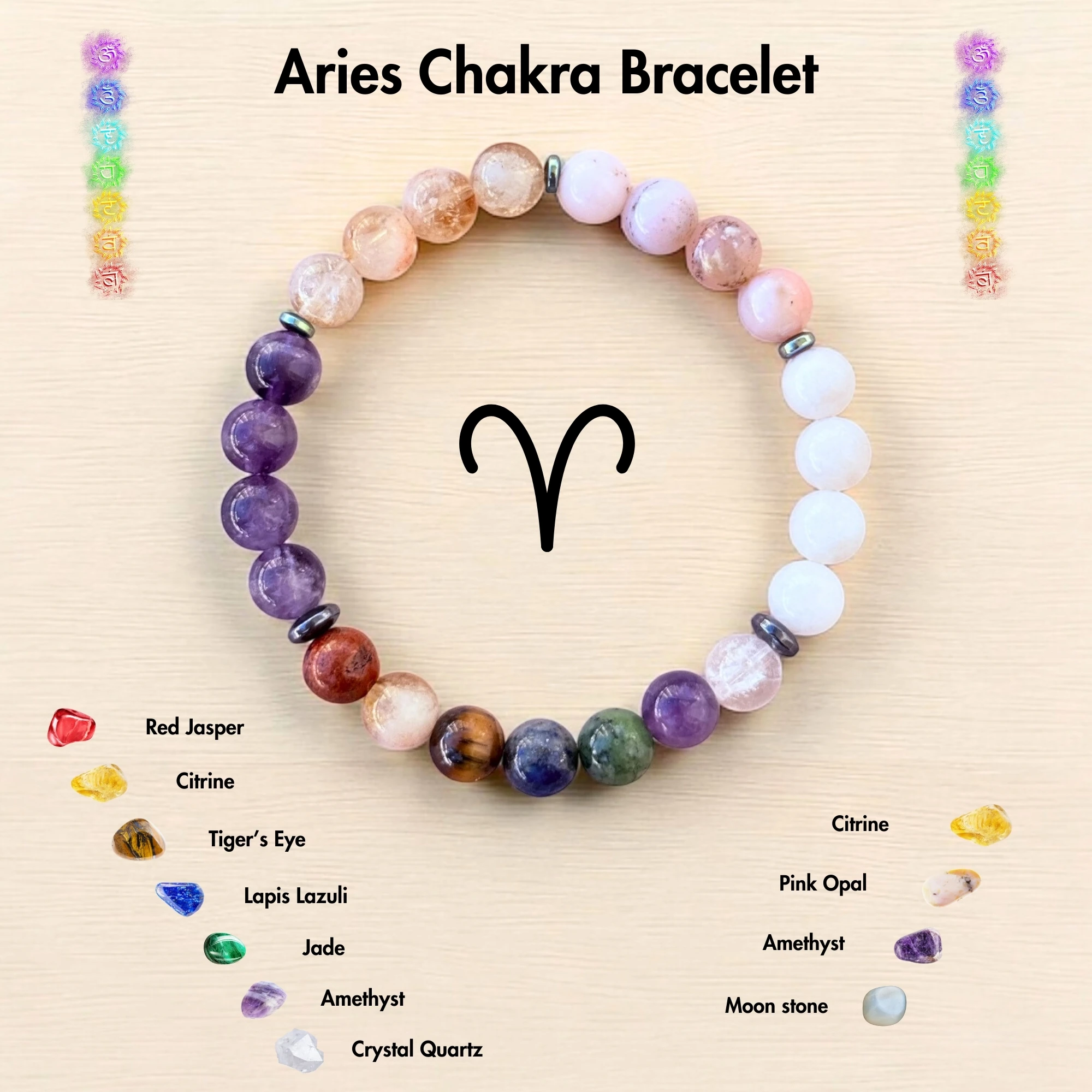 Aries Zodiac Chakra Gemstone Bracelet
