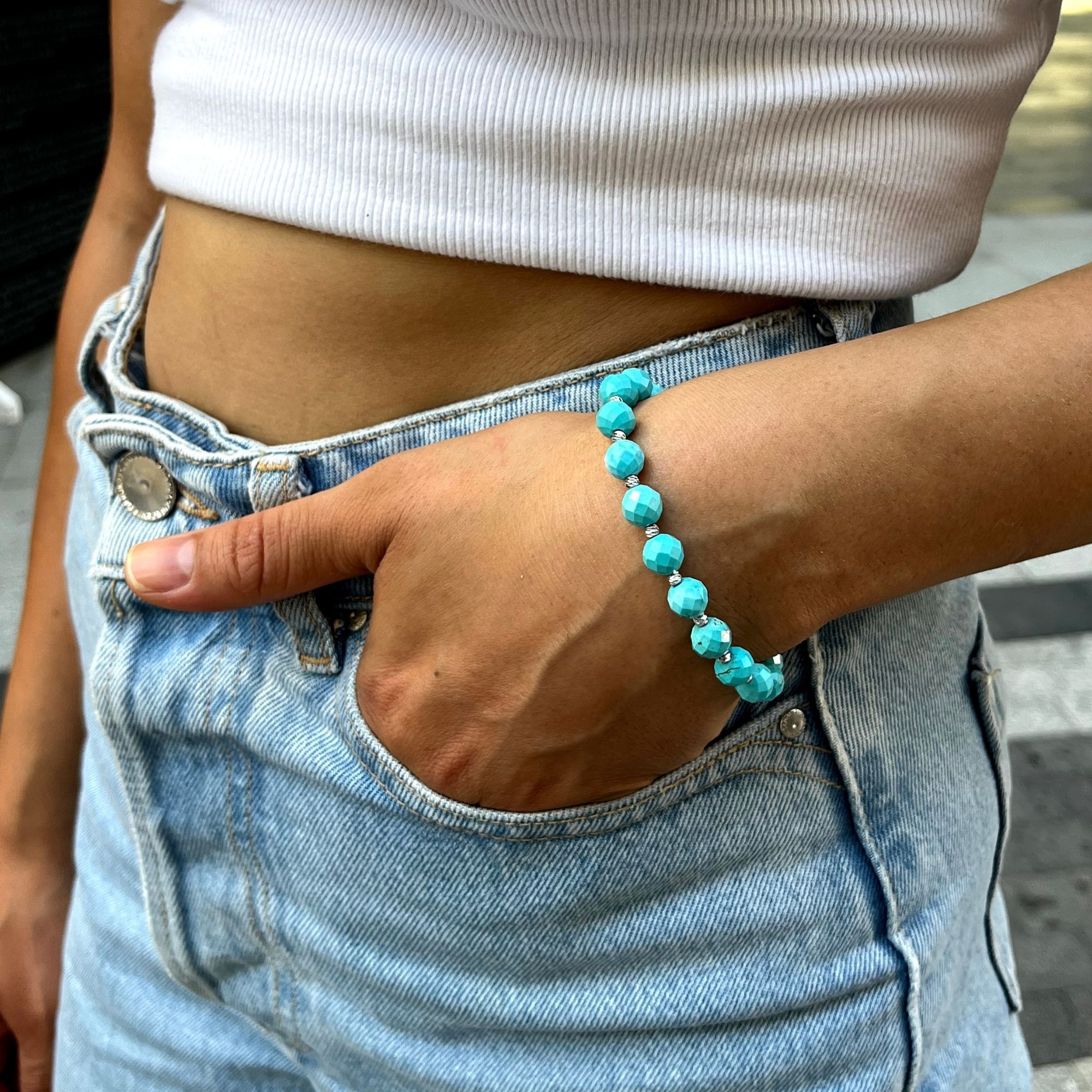 Facet Cut Turquoise Gemstone Bracelet