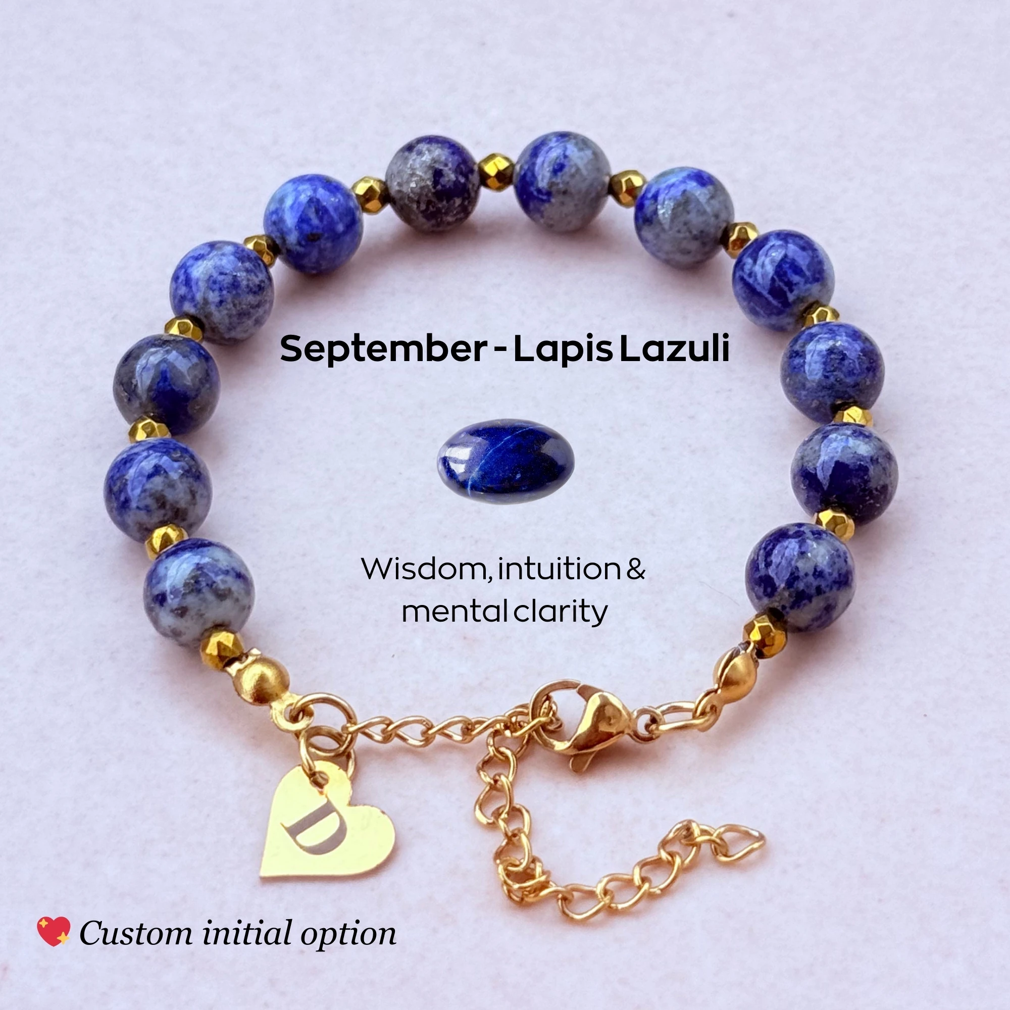 September Birthstone – Personalized Lapis Lazuli Gemstone Bracelet