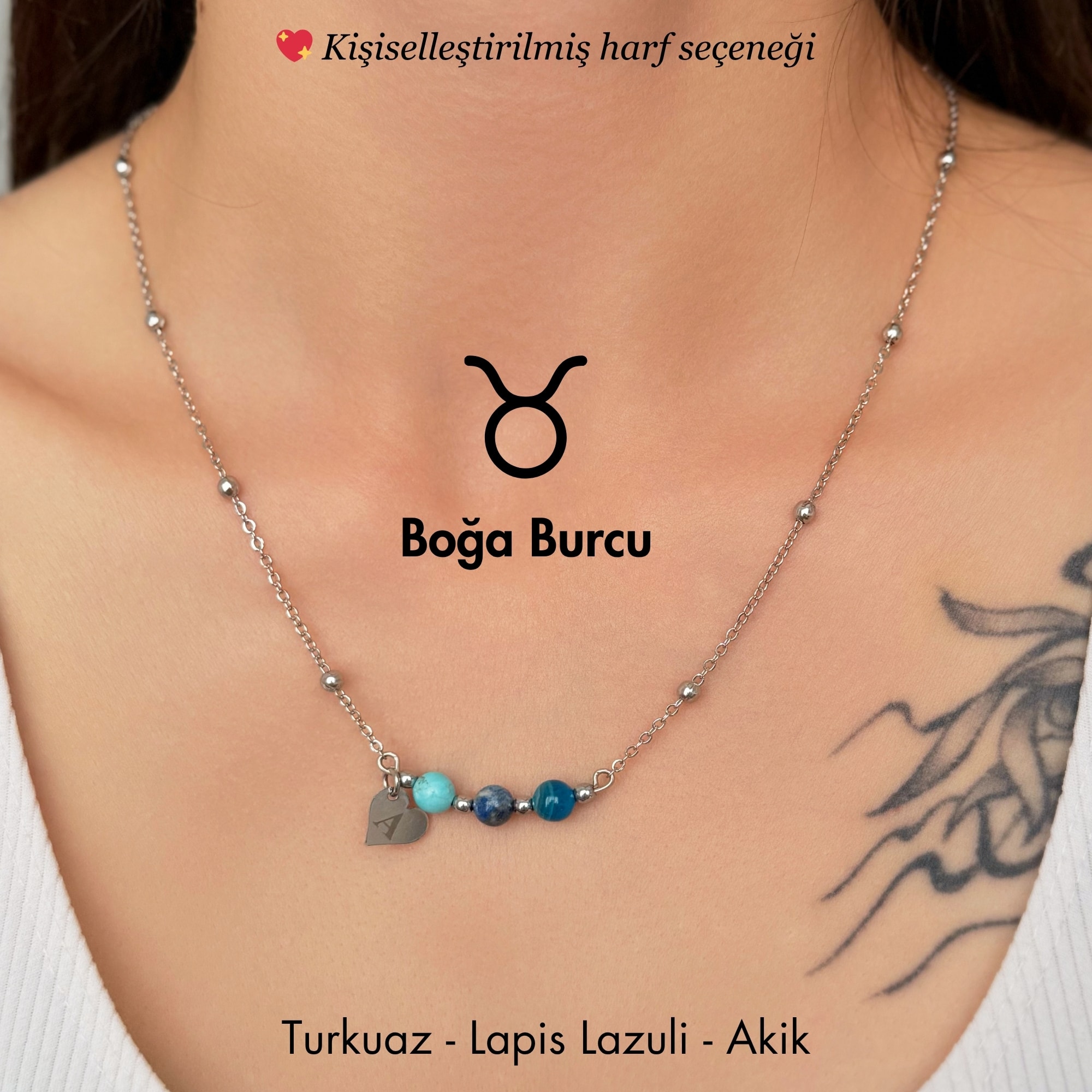 ♉️ Boğa Burcu – Kişiye Özel Silver Çelik Burç Kolye