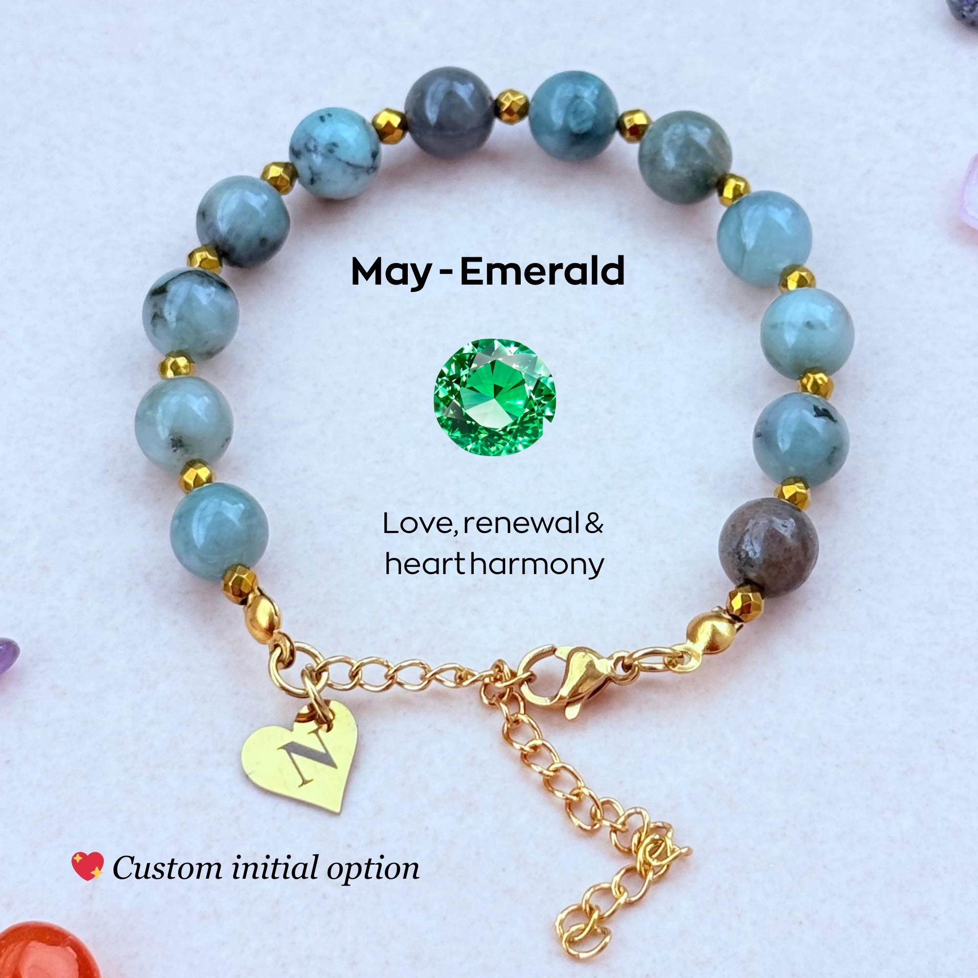 May Birthstone – Personalized Emerald Gemstone Bracelet