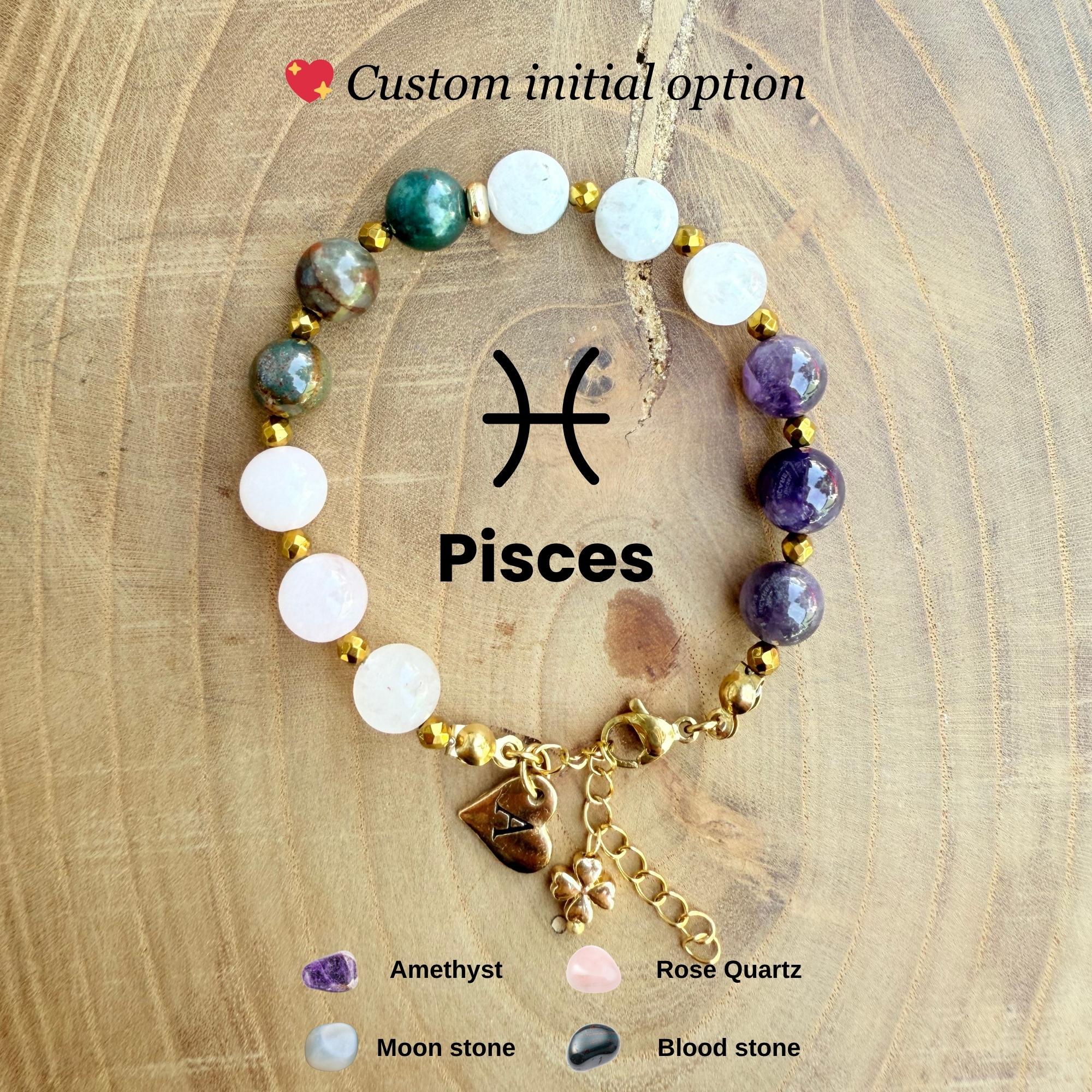 Personalized Pisces Zodiac Gemstone Stainless Steel Bracelet