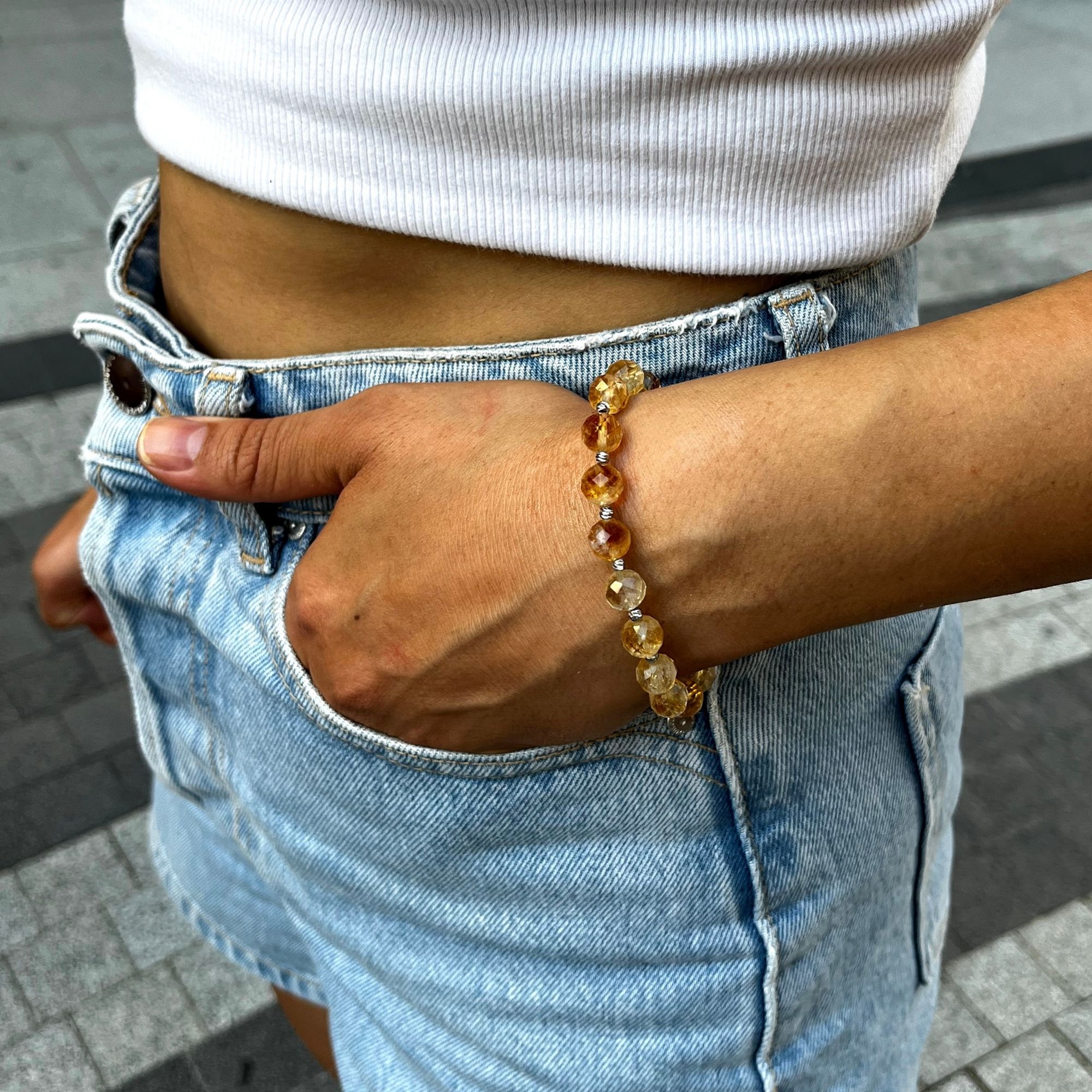 Facet Cut Citrine Gemstone Bracelet