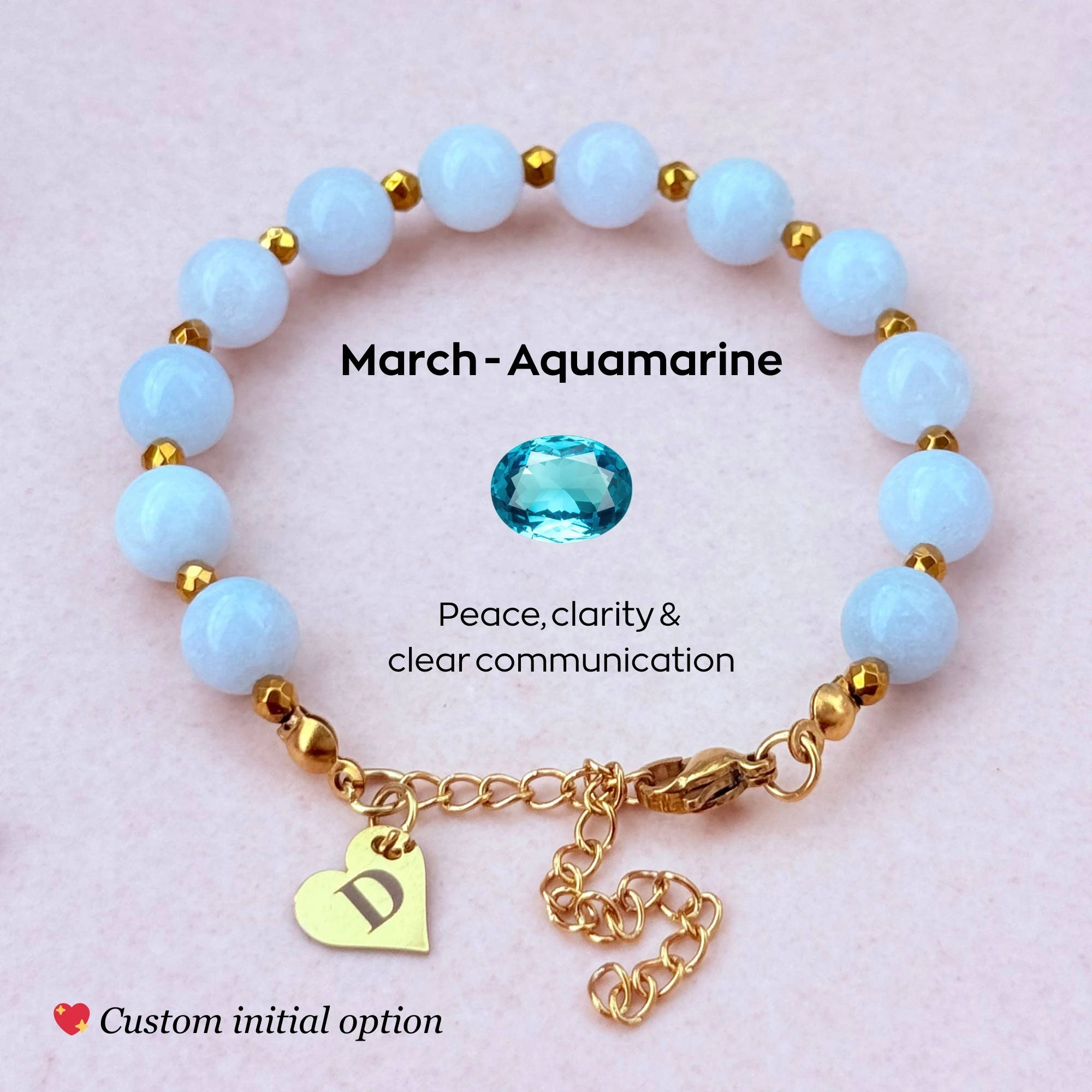 March Birthstone – Personalized Aquamarine Gemstone Bracelet