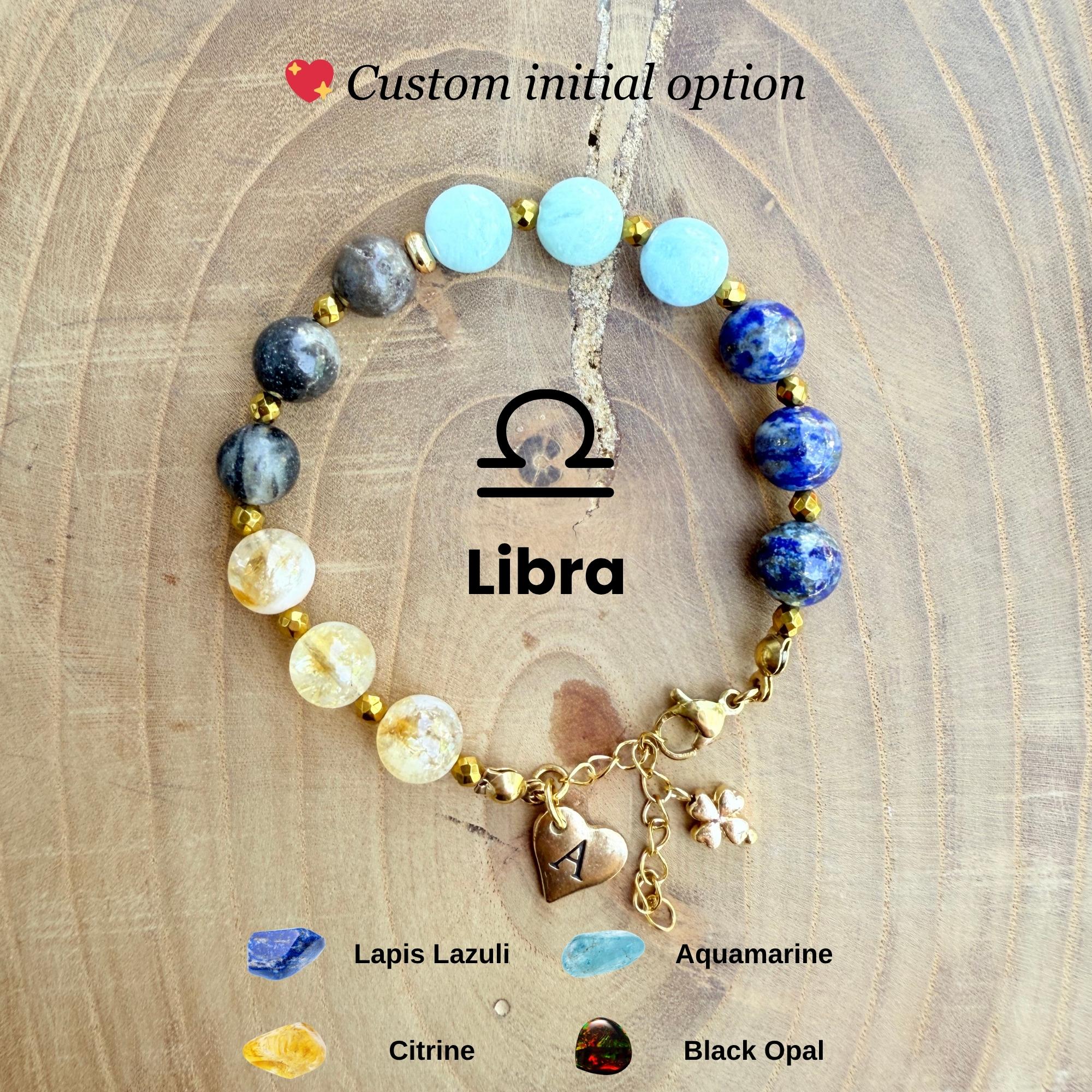 Personalized Libra Zodiac Gemstone Stainless Steel Bracelet
