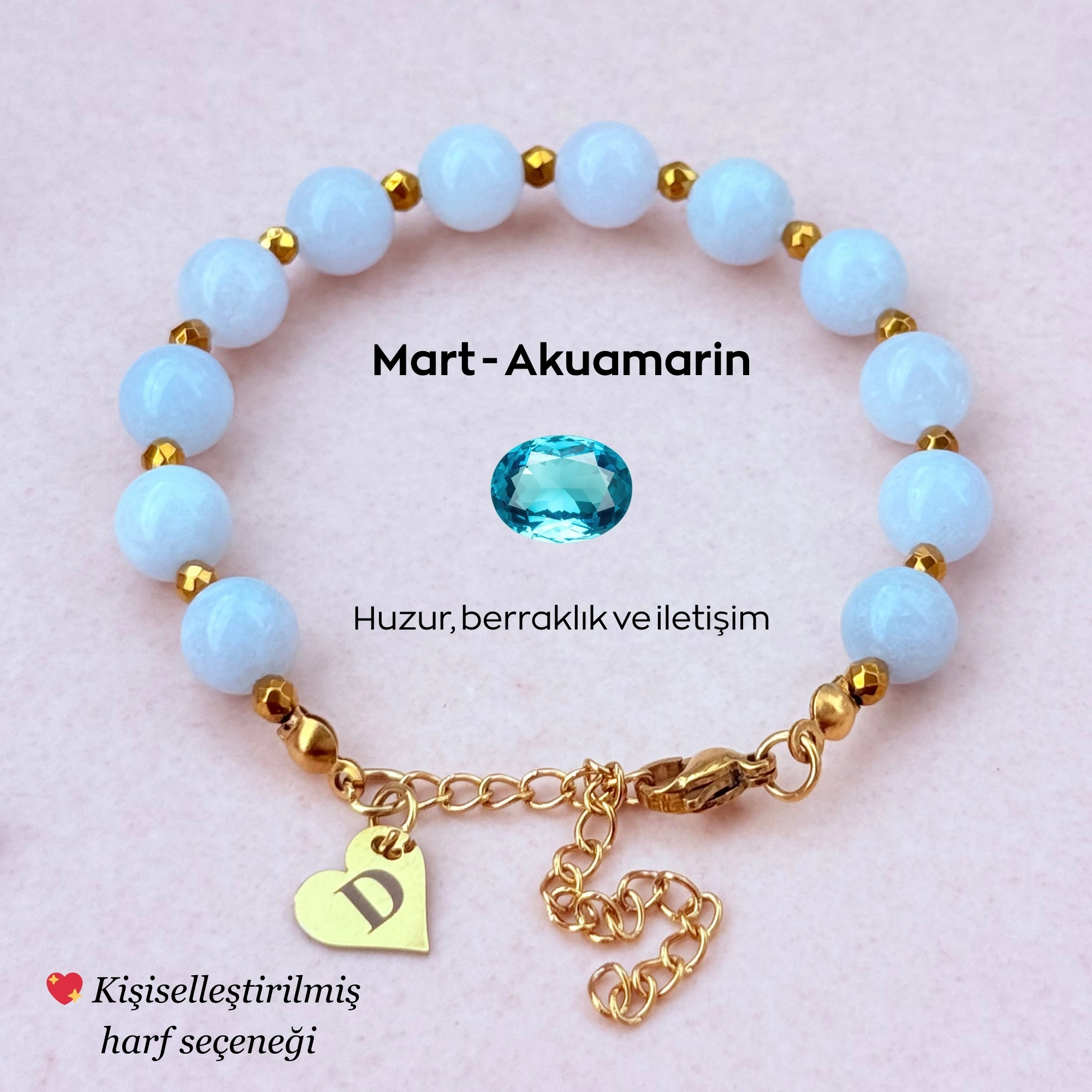 Mart Doğum Taşı – Kişiye Özel Akuamarin Bileklik