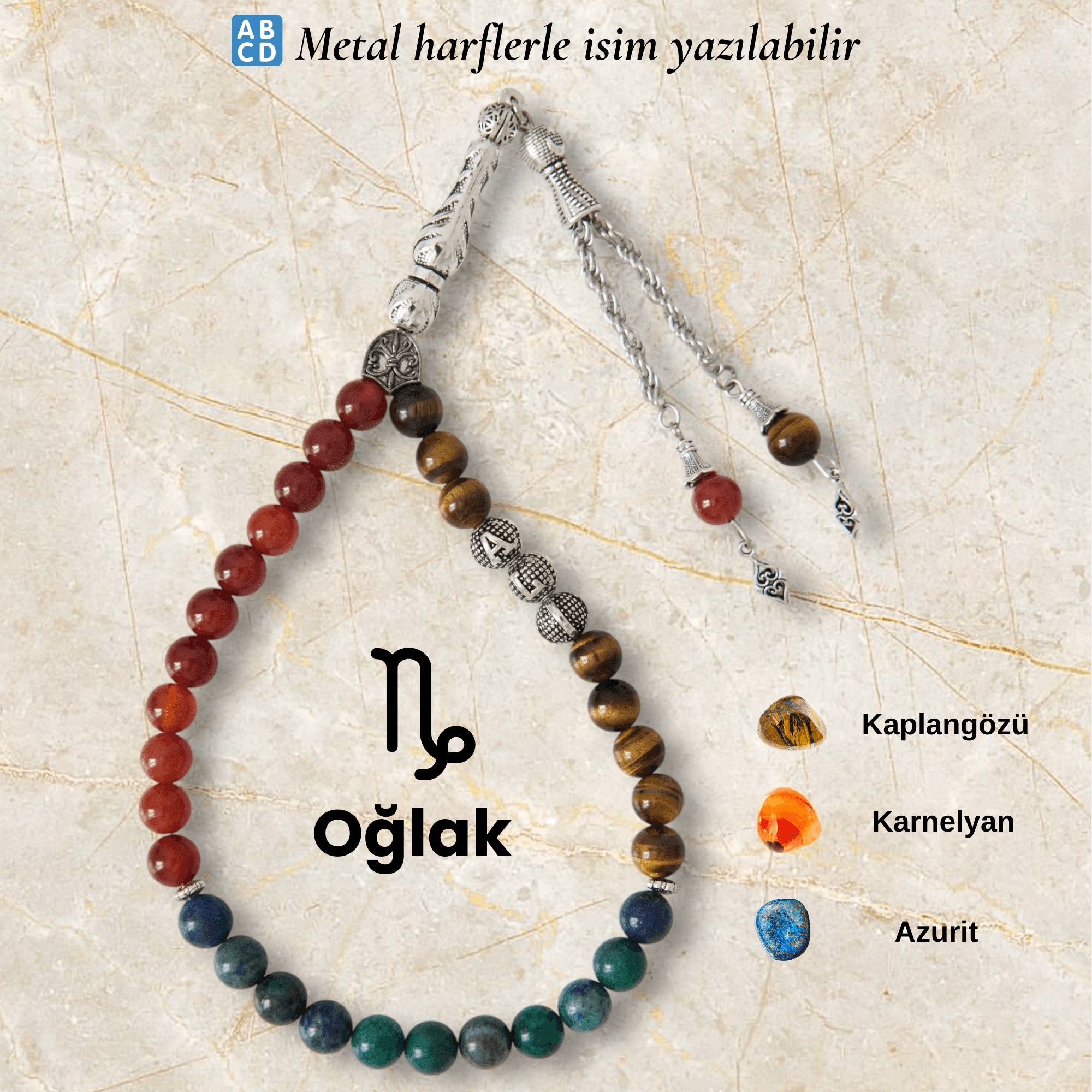 Oğlak Burcu Doğal Taş Tespih – Kişiye Özel İsimli