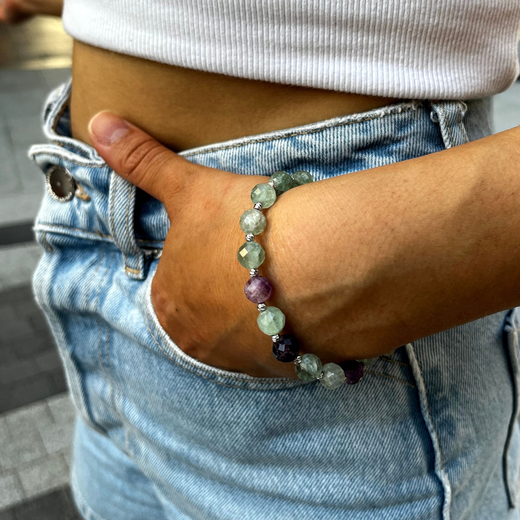 Facet Cut Fluorite Gemstone Bracelet