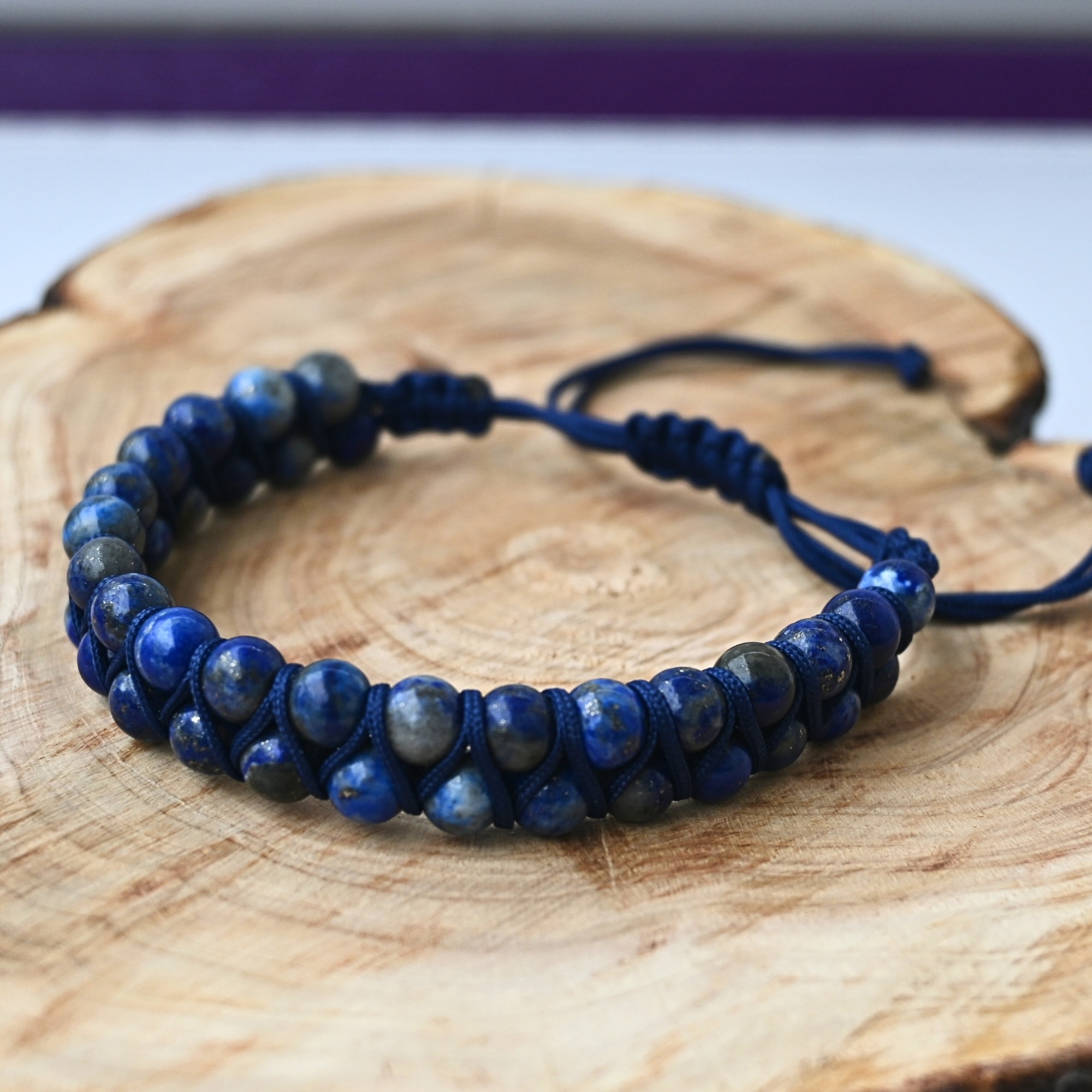 Lapis Lazuli Doğal Taş Makrome Örgü Bileklik