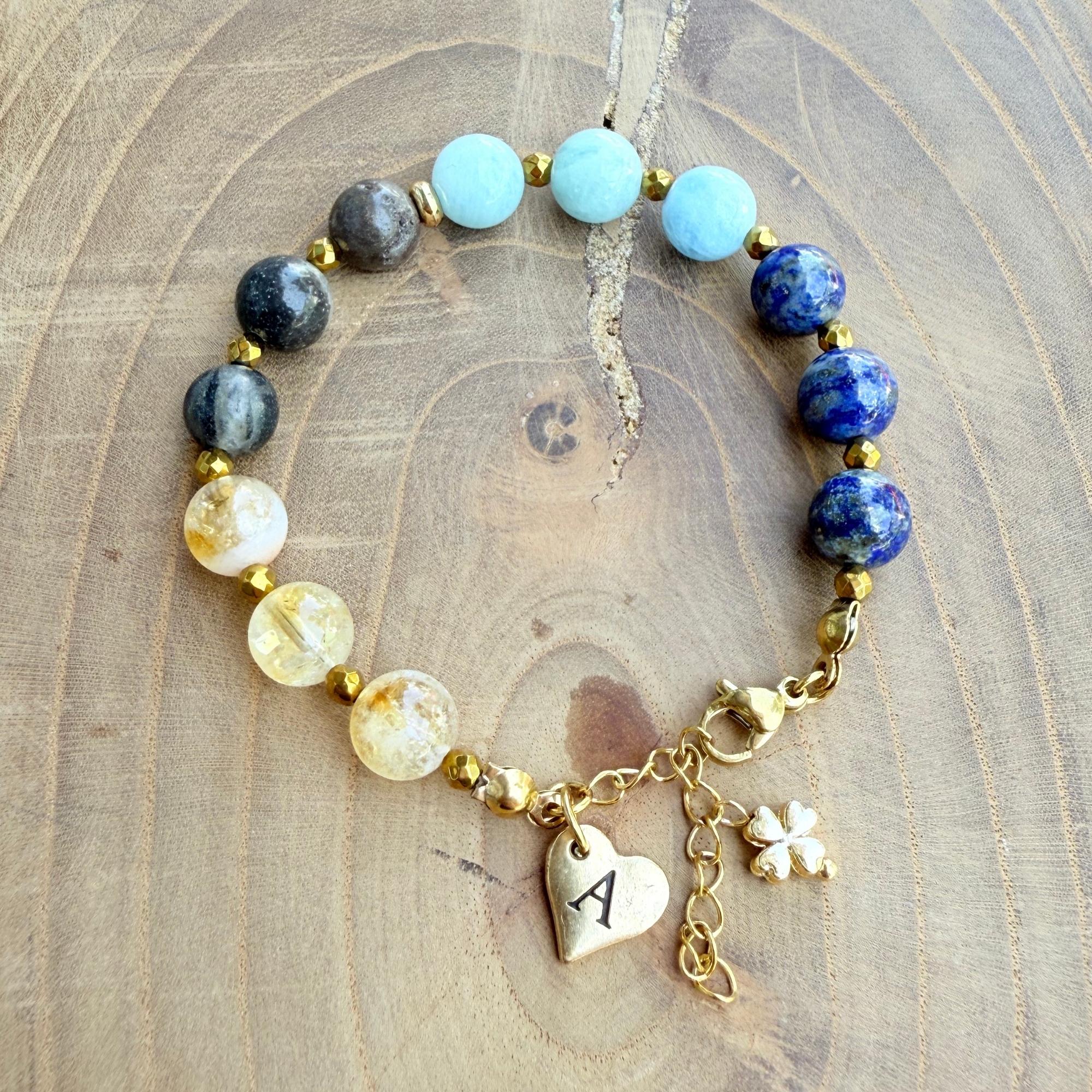 Personalized Libra Zodiac Gemstone Stainless Steel Bracelet