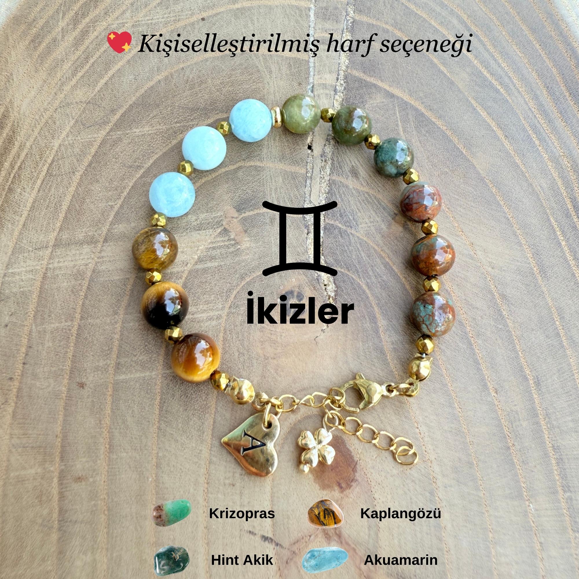Kişiye Özel İkizler Burcu Doğal Taş Çelik Bileklik