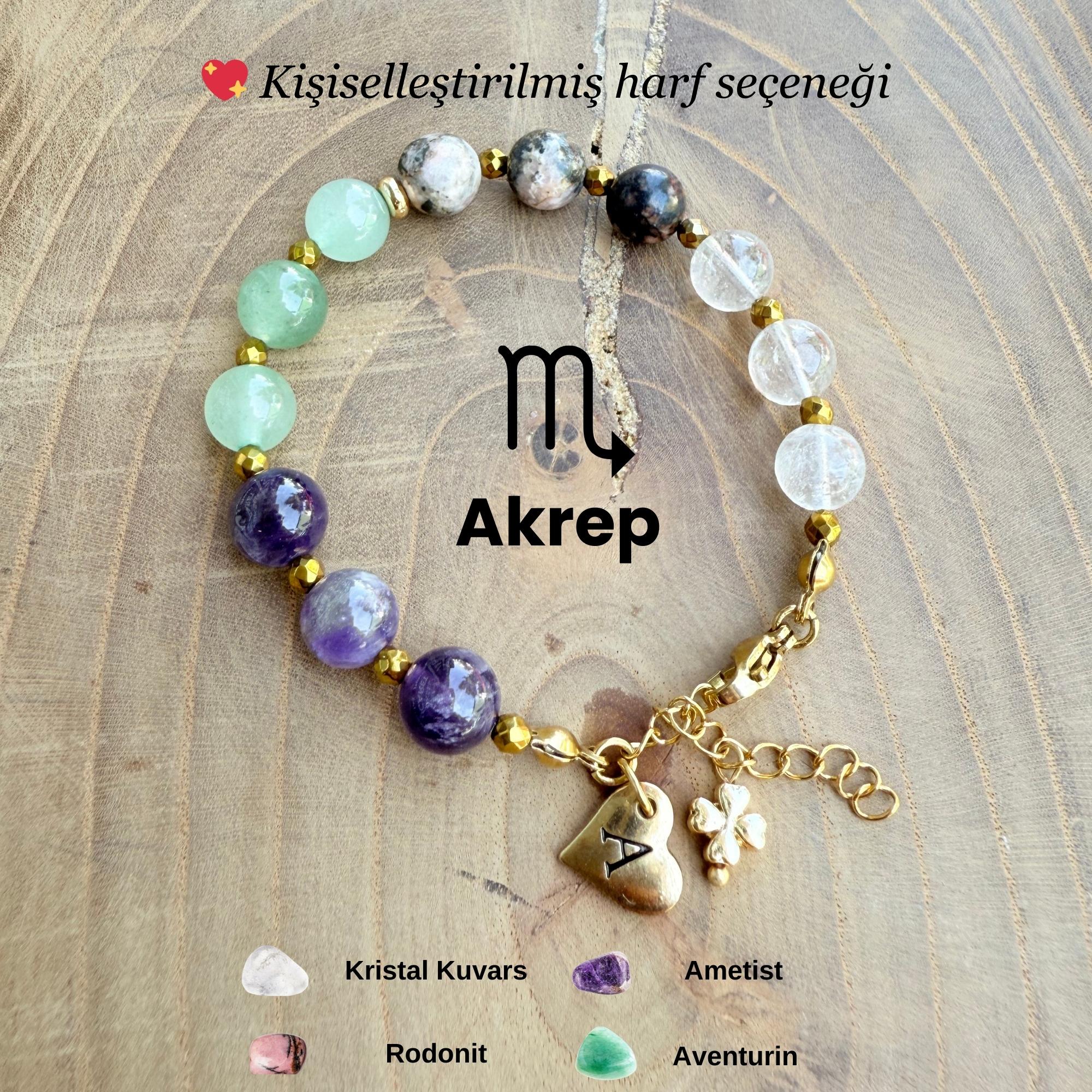 Kişiye Özel Akrep Burcu Doğal Taş Çelik Bileklik