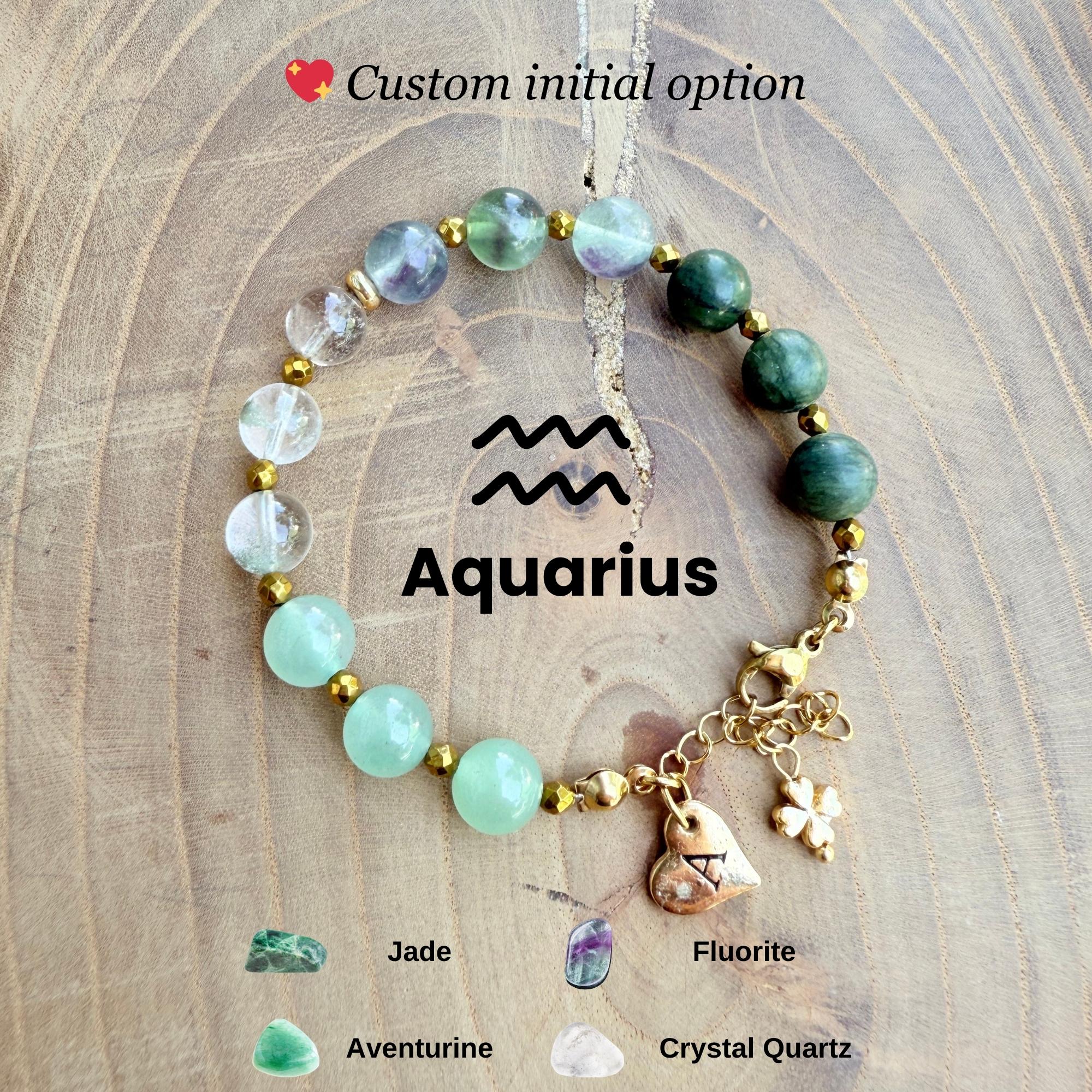 Personalized Aquarius Zodiac Gemstone Stainless Steel Bracelet