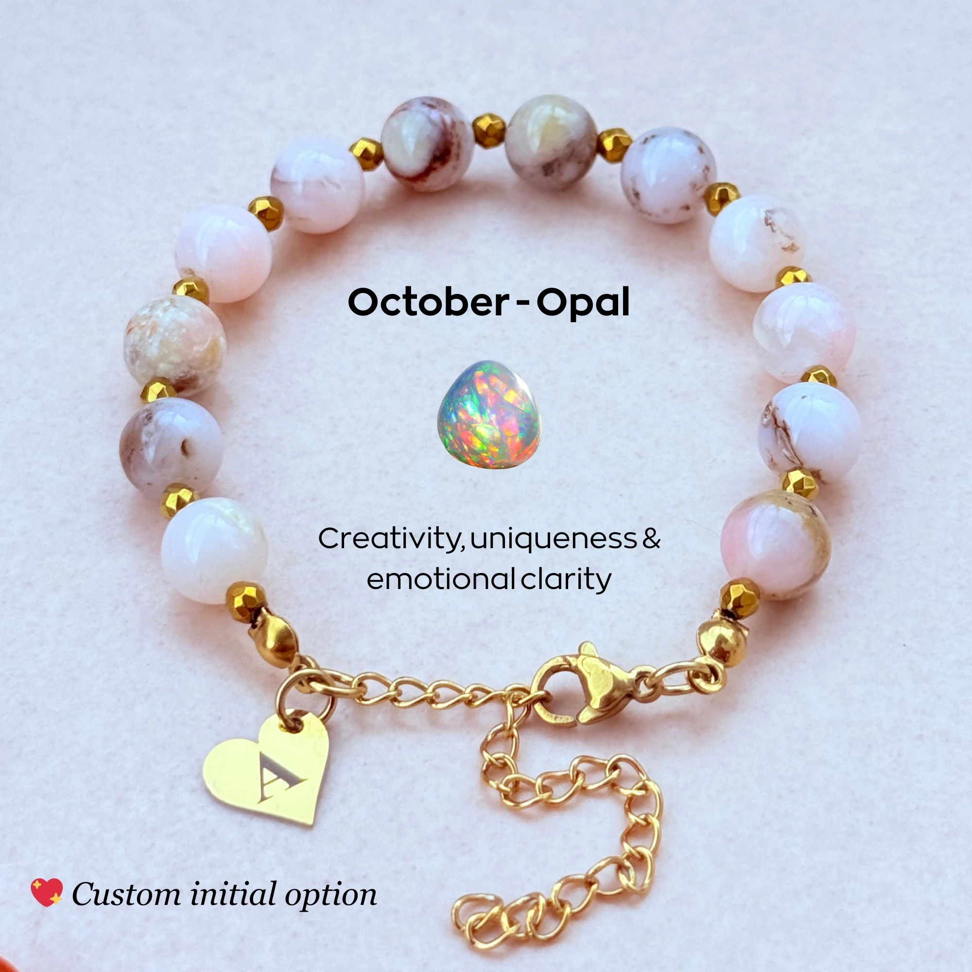 October Birthstone – Personalized Opal Gemstone Bracelet