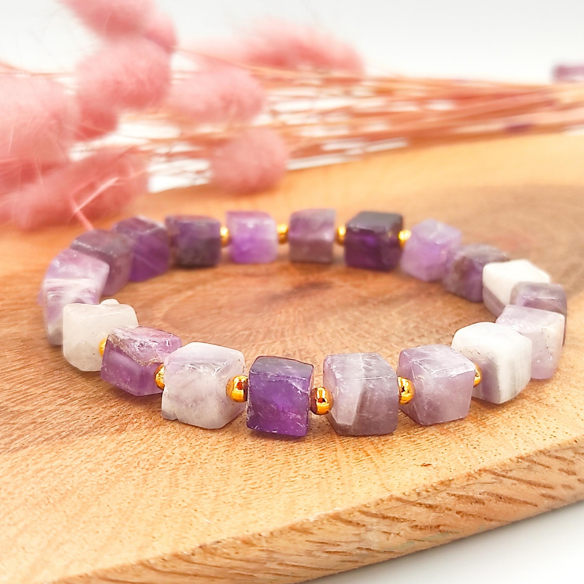 Cube Cut Amethyst Gemstone Bracelet