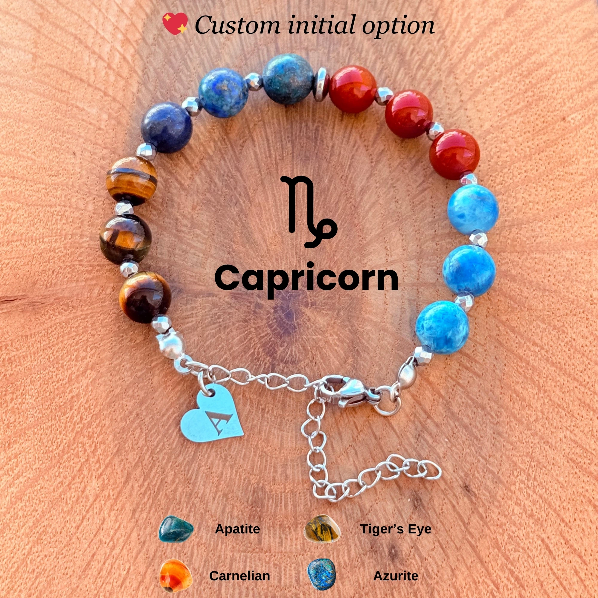 Personalized Capricorn Zodiac Gemstone Silver Stainless Steel Bracelet