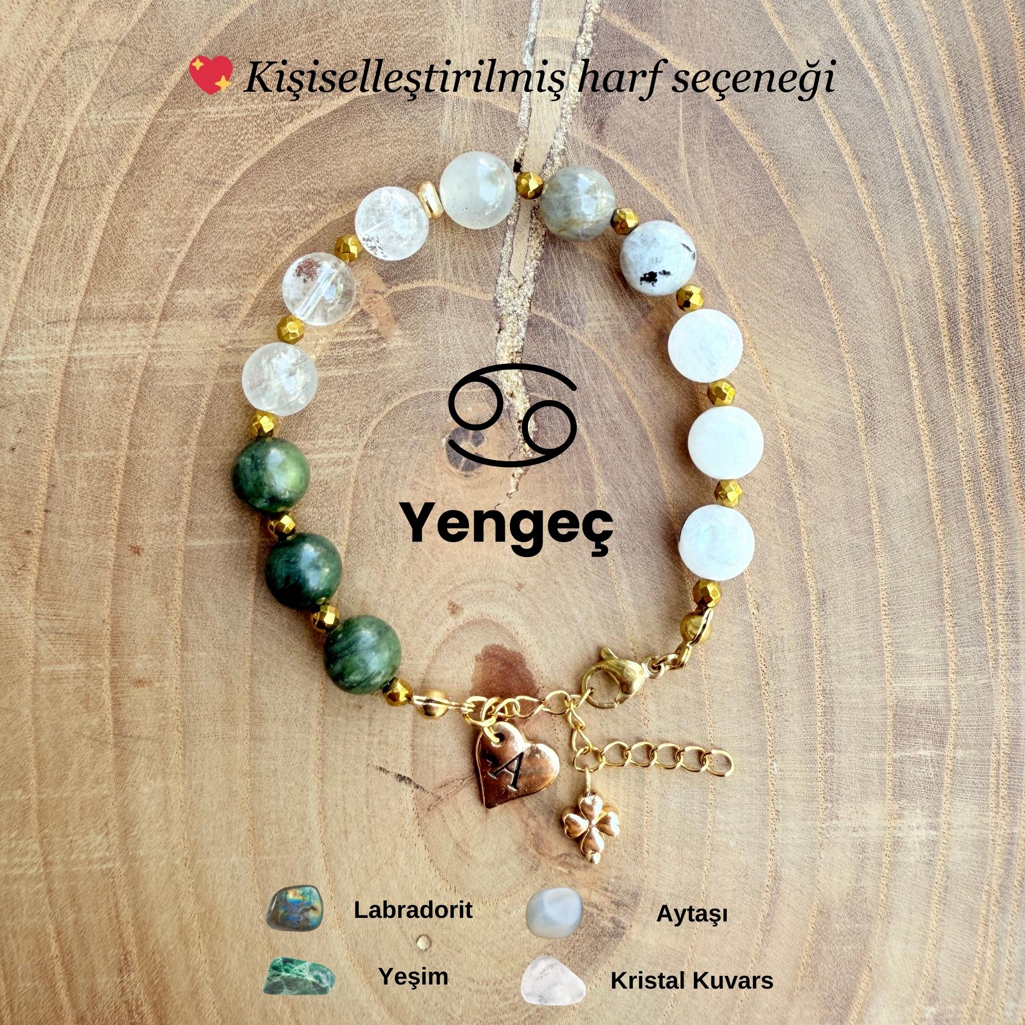 Kişiye Özel Yengeç Burcu Doğal Taş Çelik Bileklik
