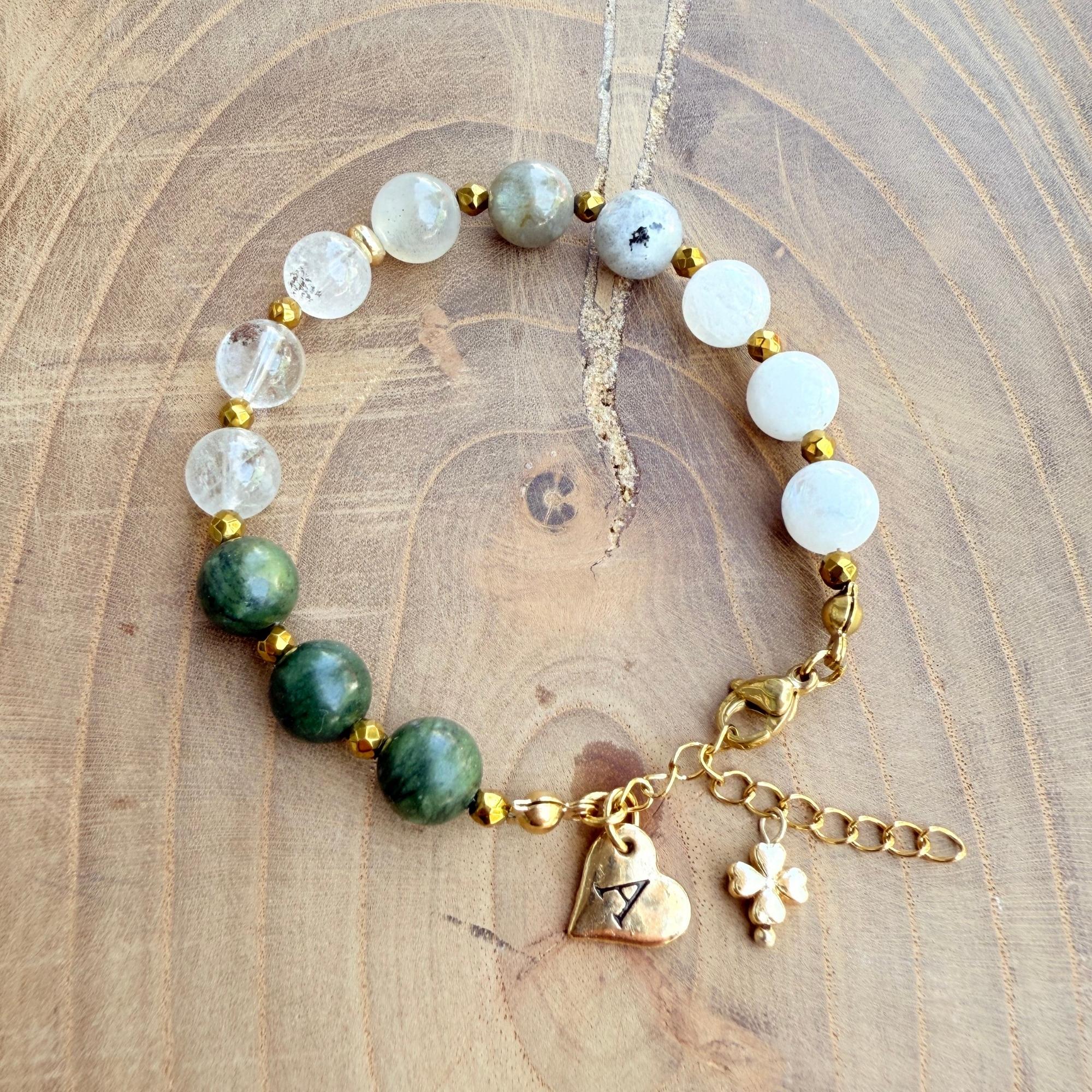 Personalized Cancer Zodiac Gemstone Stainless Steel Bracelet