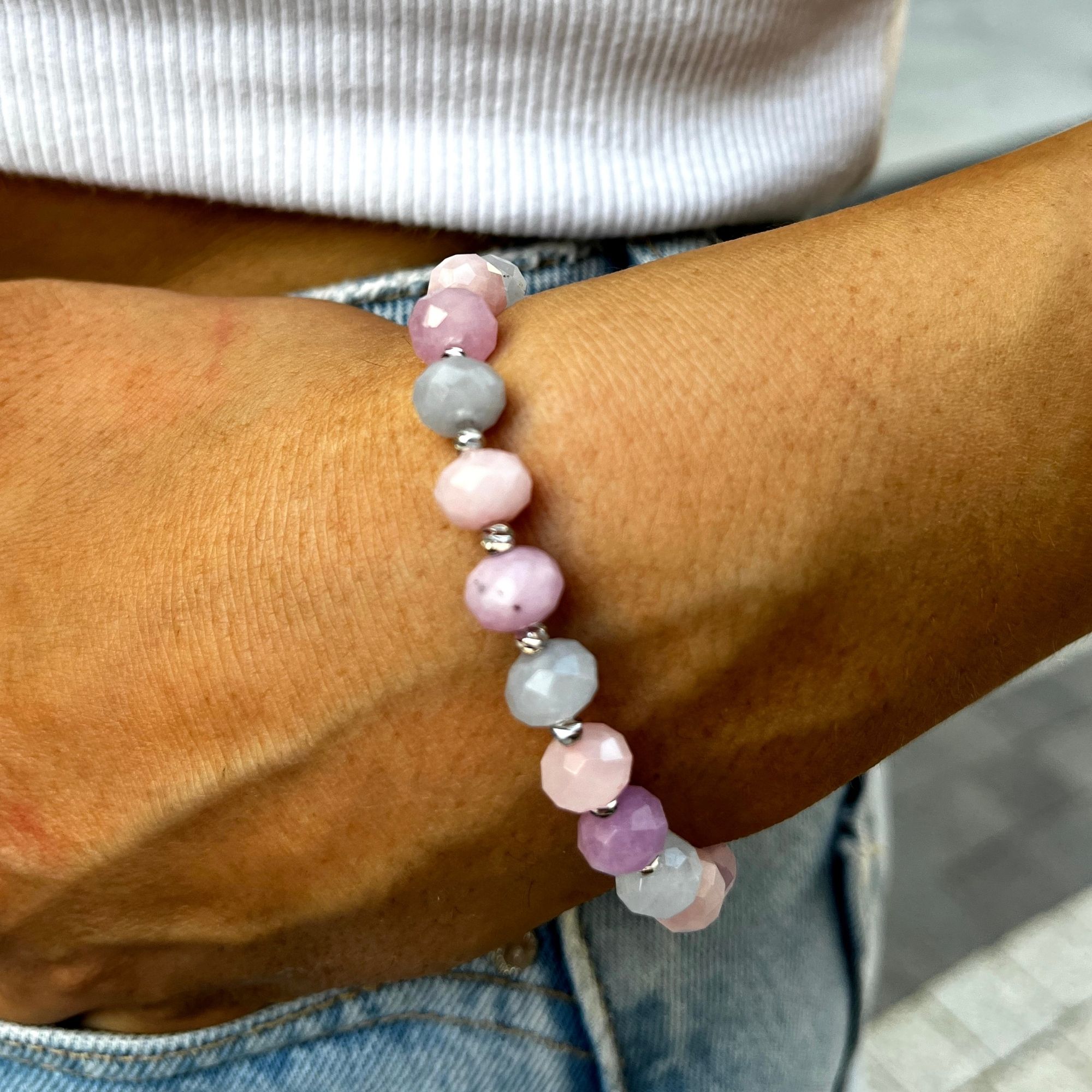 Facet Cut Kunzite-Aquamarine-Rose Quartz Gemstone 'Elegance' Bracelet