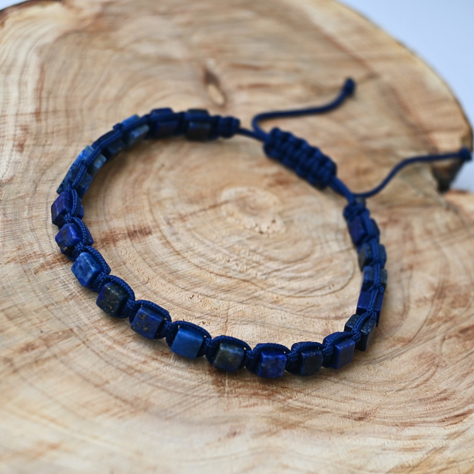 Lapis Lazuli Küp Kesim Doğal Taş Makrome Örgü Bileklik