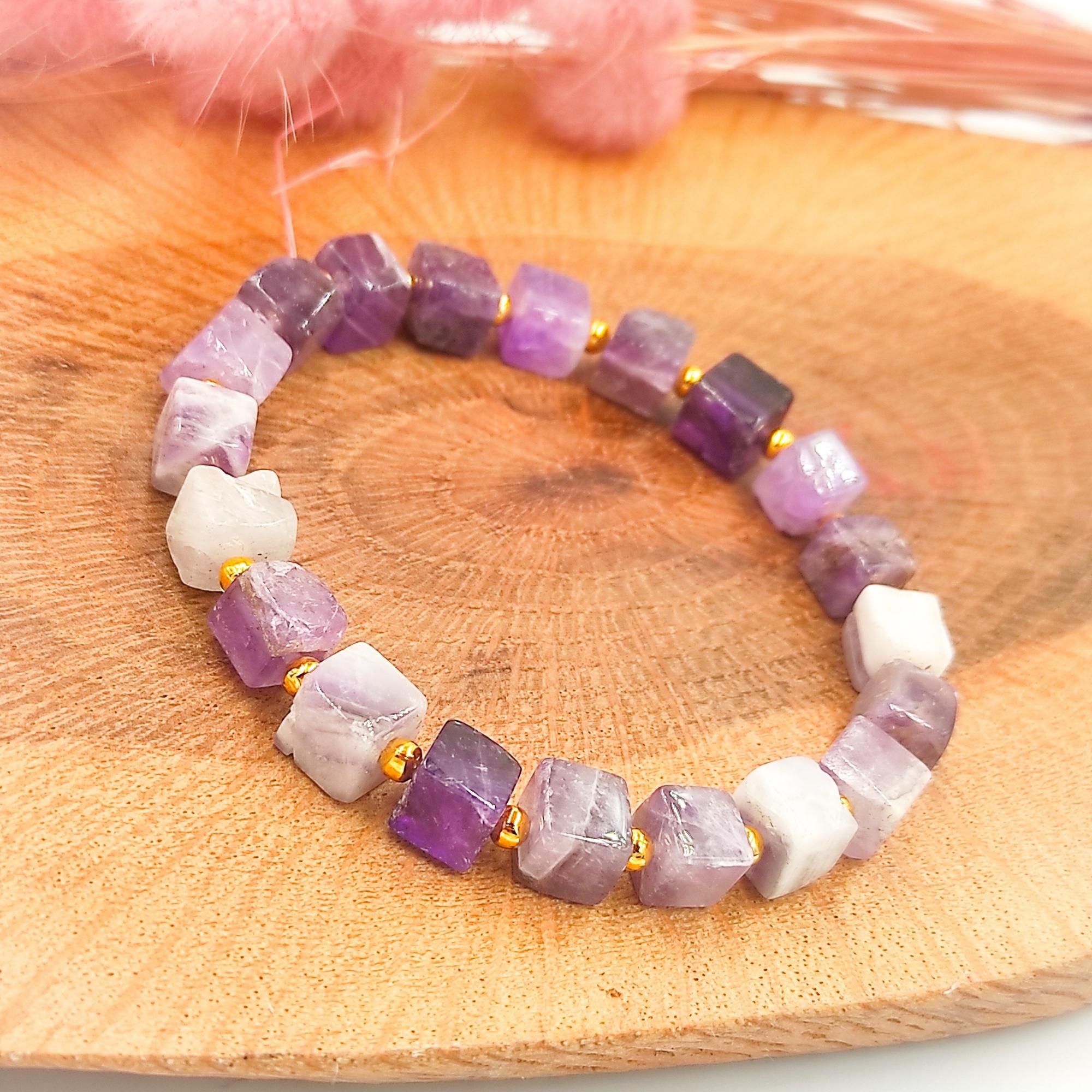 Cube Cut Amethyst Gemstone Bracelet