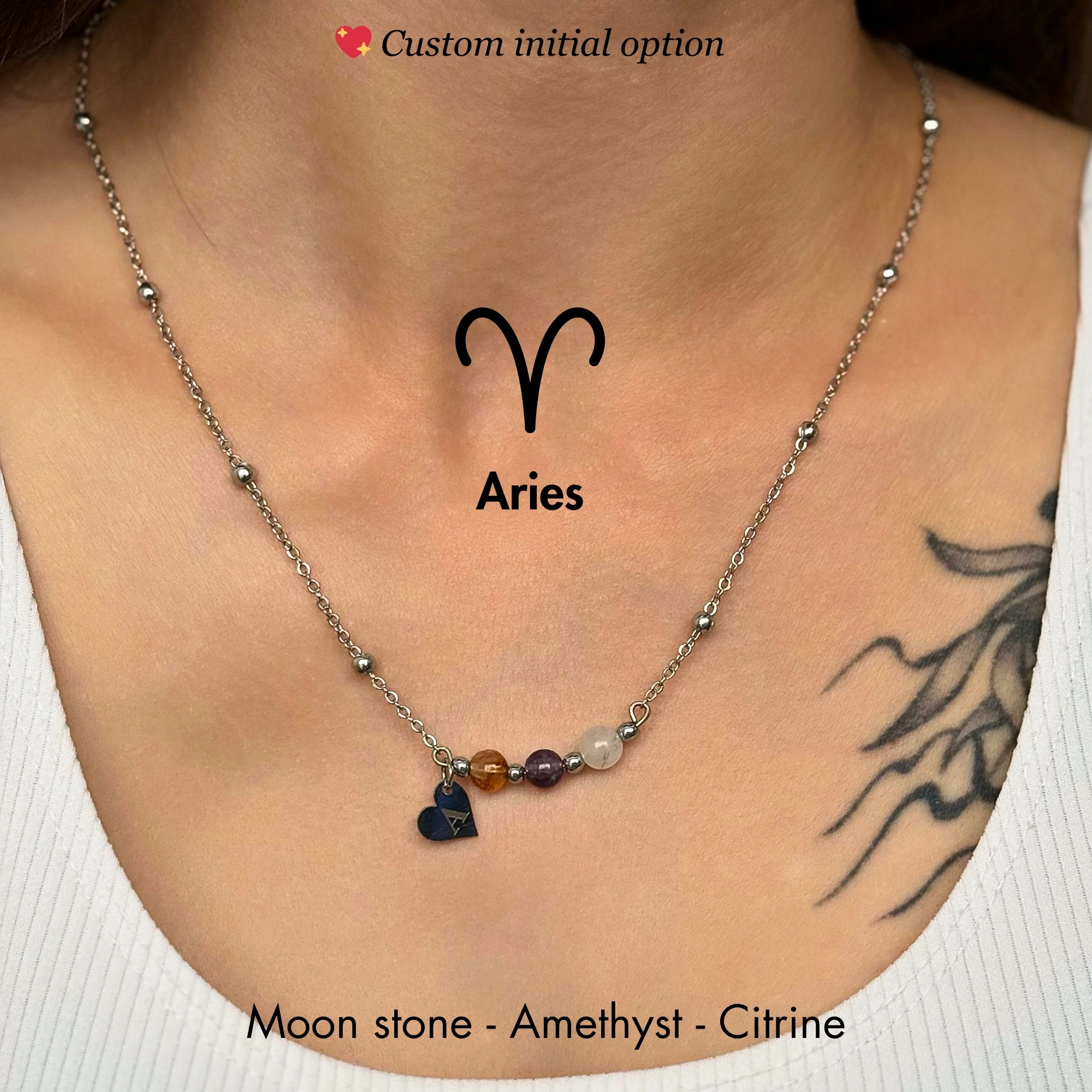 ♈️  Aries Zodiac – Personalized Silver Stainless Steel Necklace