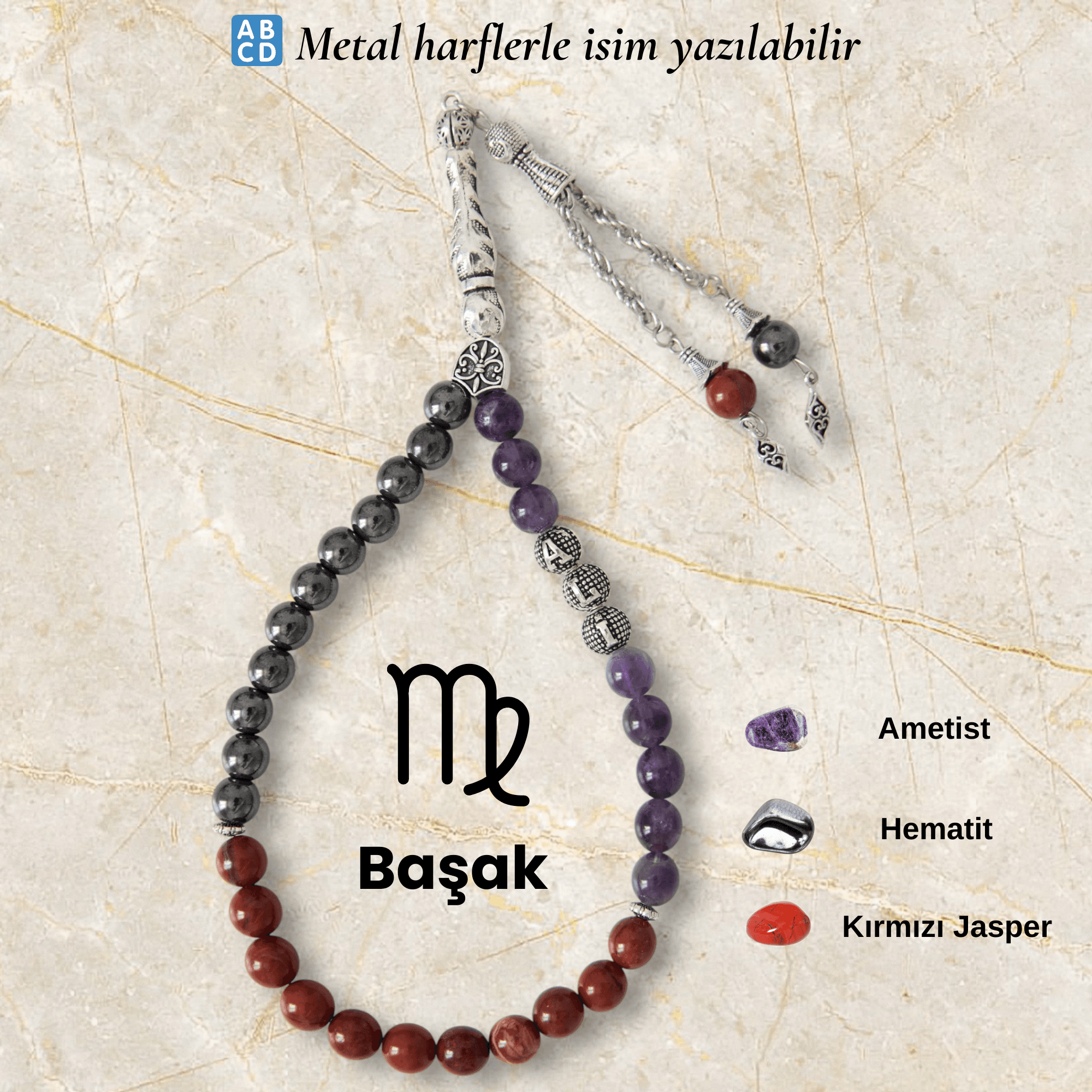 Başak Burcu Doğal Taş Tespih – Kişiye Özel İsimli