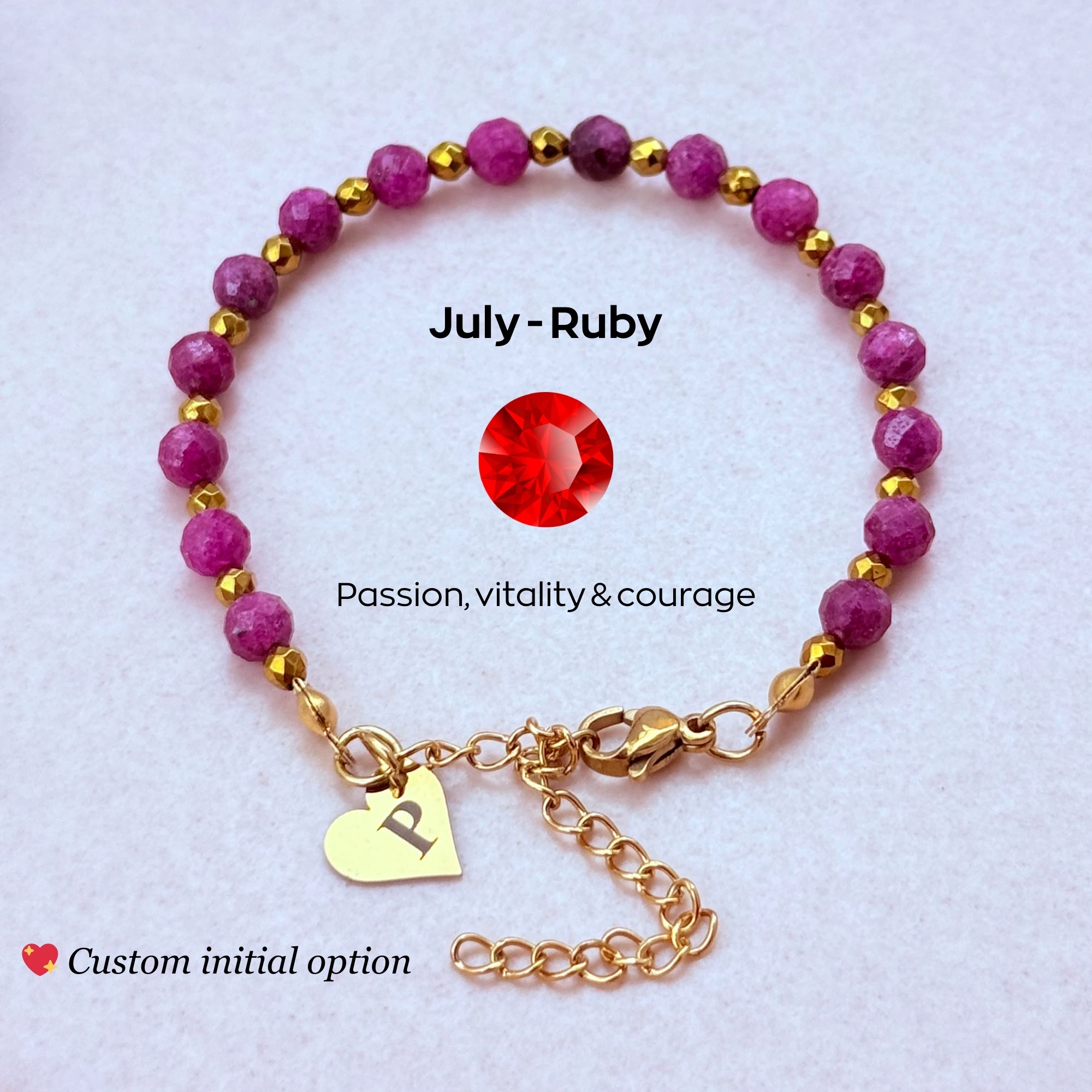 July Birthstone – Personalized Ruby Gemstone Bracelet