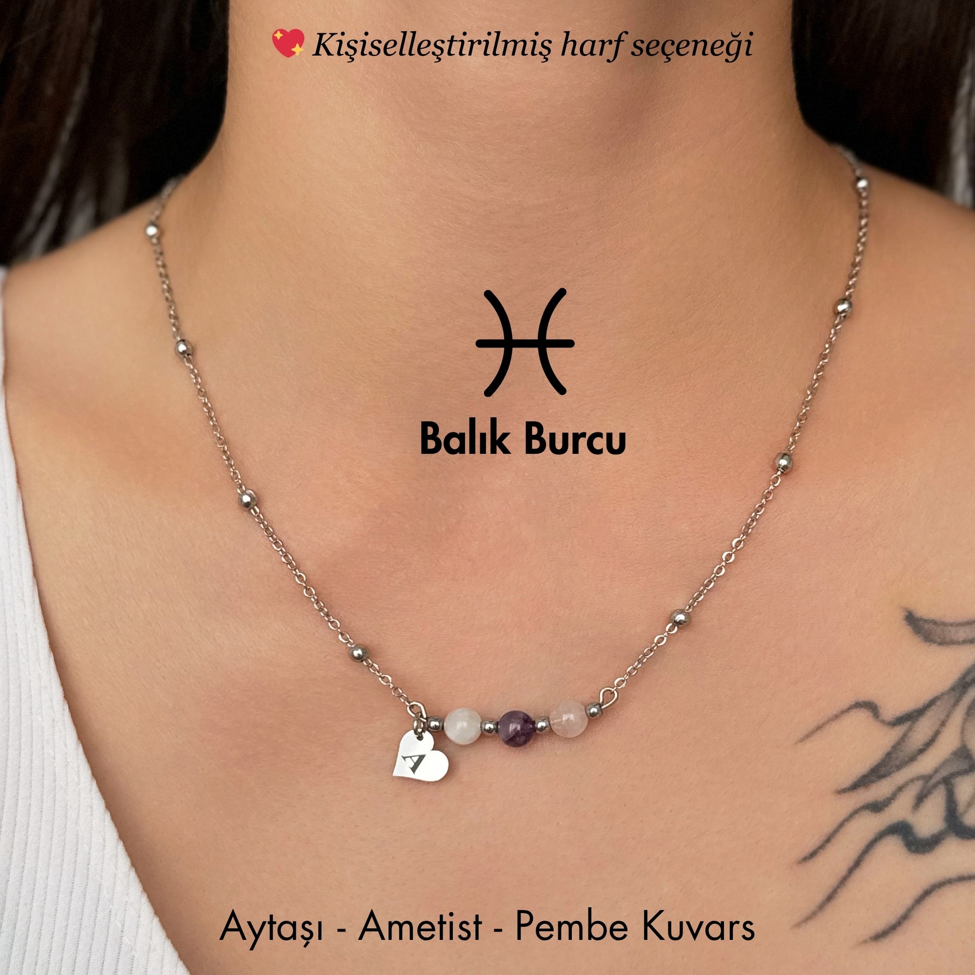 ♓️ Balık Burcu – Kişiye Özel Silver Çelik Burç Kolye