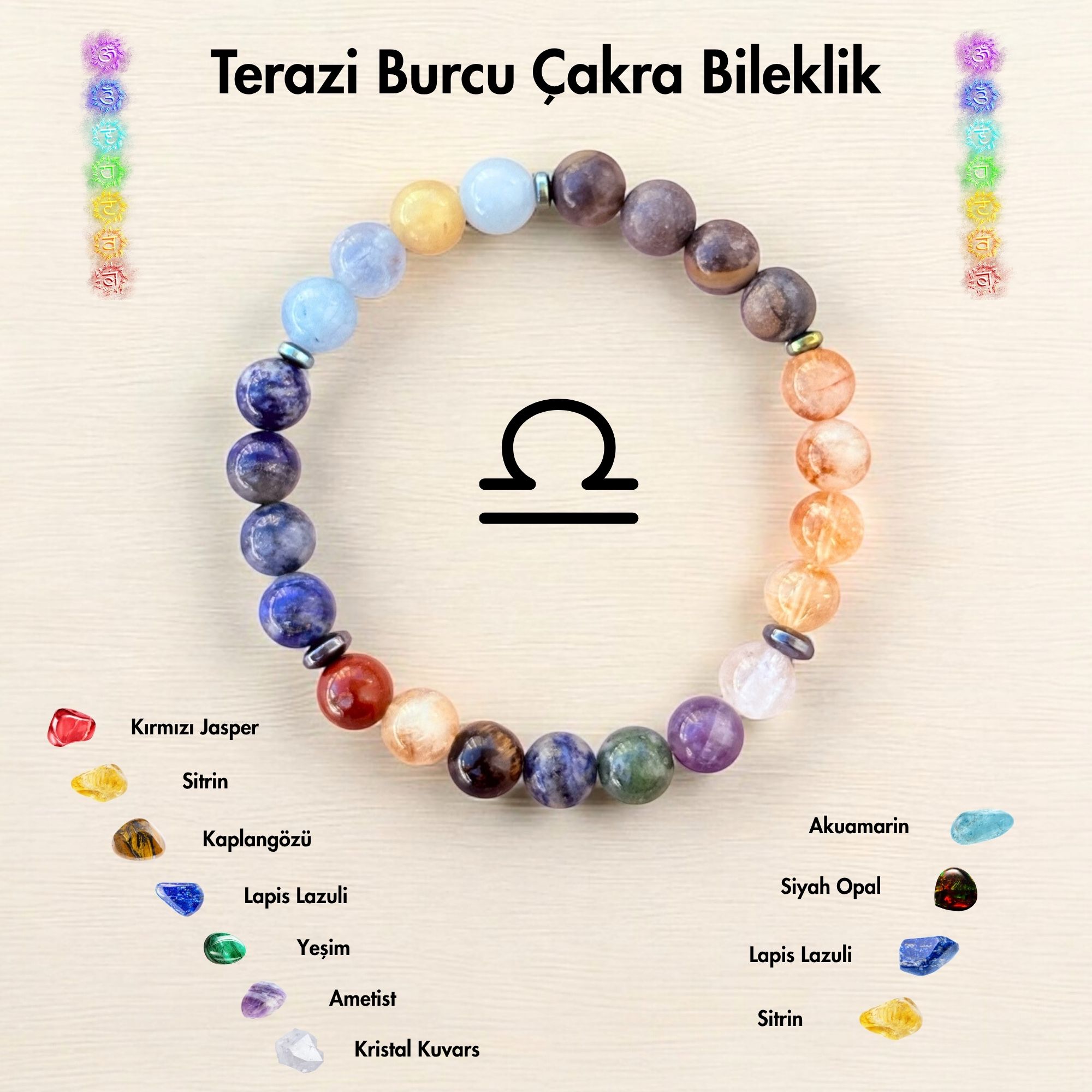 Terazi Burcu Çakra Doğal Taş Bileklik