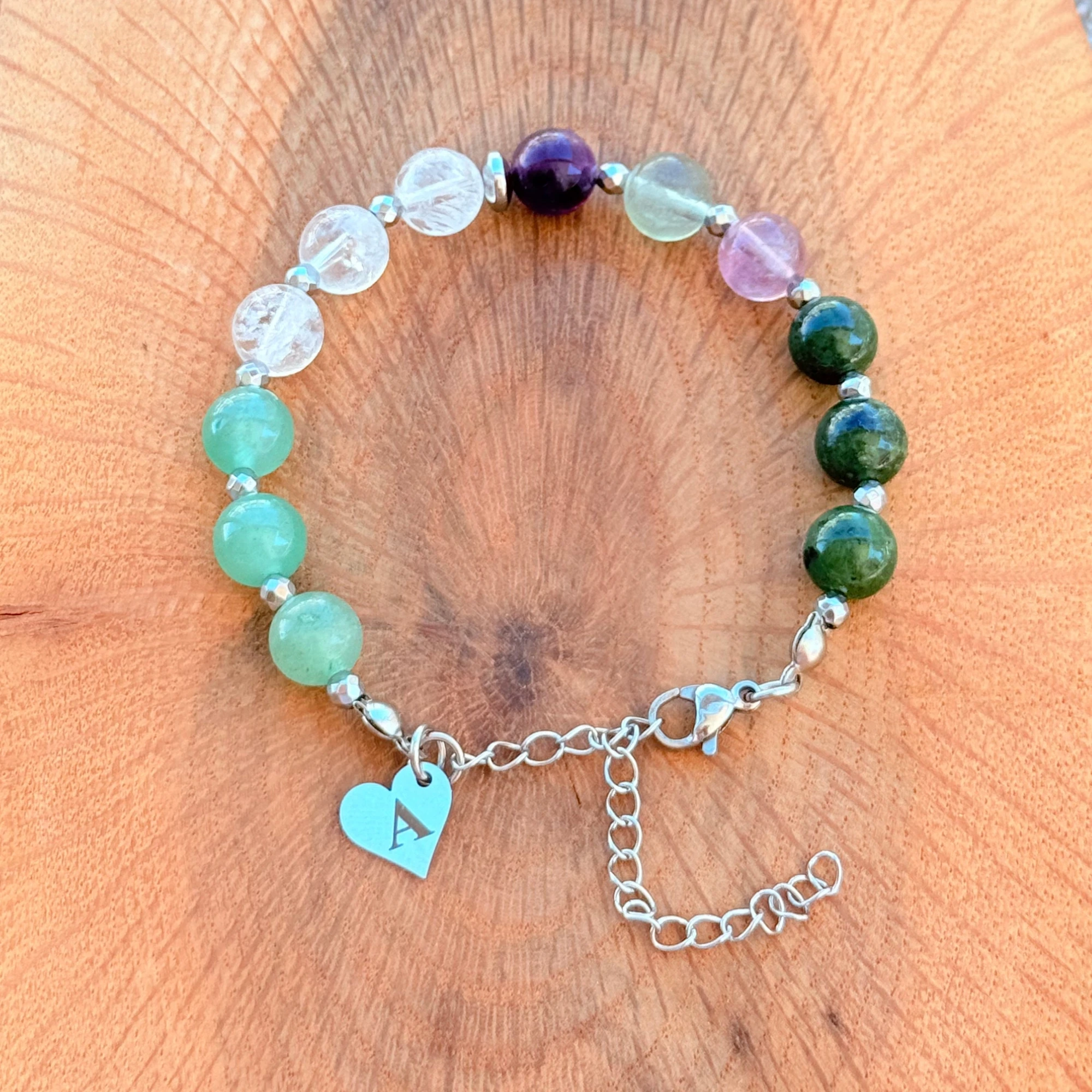 Personalized Aquarius Zodiac Gemstone Silver Stainless Steel Bracelet